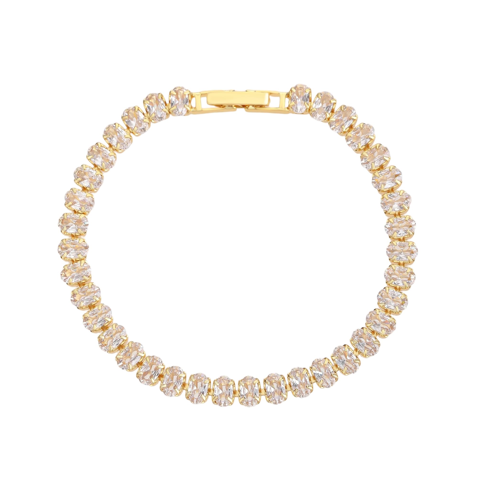 18K Gold-Plated Oval-Cut Cubic Zirconia Tennis Bracelet | 5.9–7.5 inches Multiple Sizes Fashionable Women's Gold Tennis Bracelet
