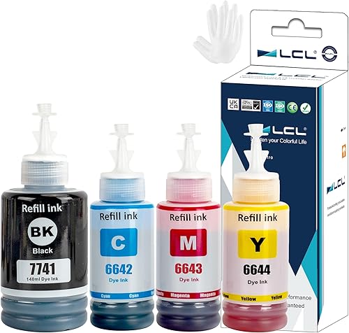 LCL T774 T664 774 664 - Botellas de repuesto de tinta para impresora ET-2650 ET-2550 ET-16500 ET-4500 ET-4550 ET-3600 ET-2600 ET-4550 (paquete de 4