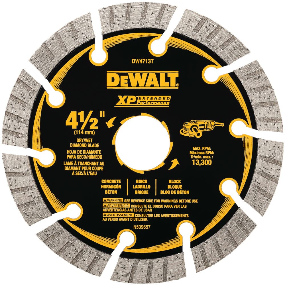 DeWalt dw4713 Industrial 4 – 1/2-inch seco de corte segmentada diamante hoja de sierra con 5/8-inch o 7/8-inch Arbor