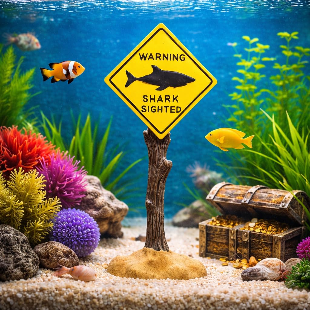 VAYINATO® Shark-Sighted Warning Sign Decoration for Aquariums, Fish Tanks, Ponds & Bathtubs | Miniature Marine Landscape Decor | Realistic Nautical Theme, Durable Resin-image-43
