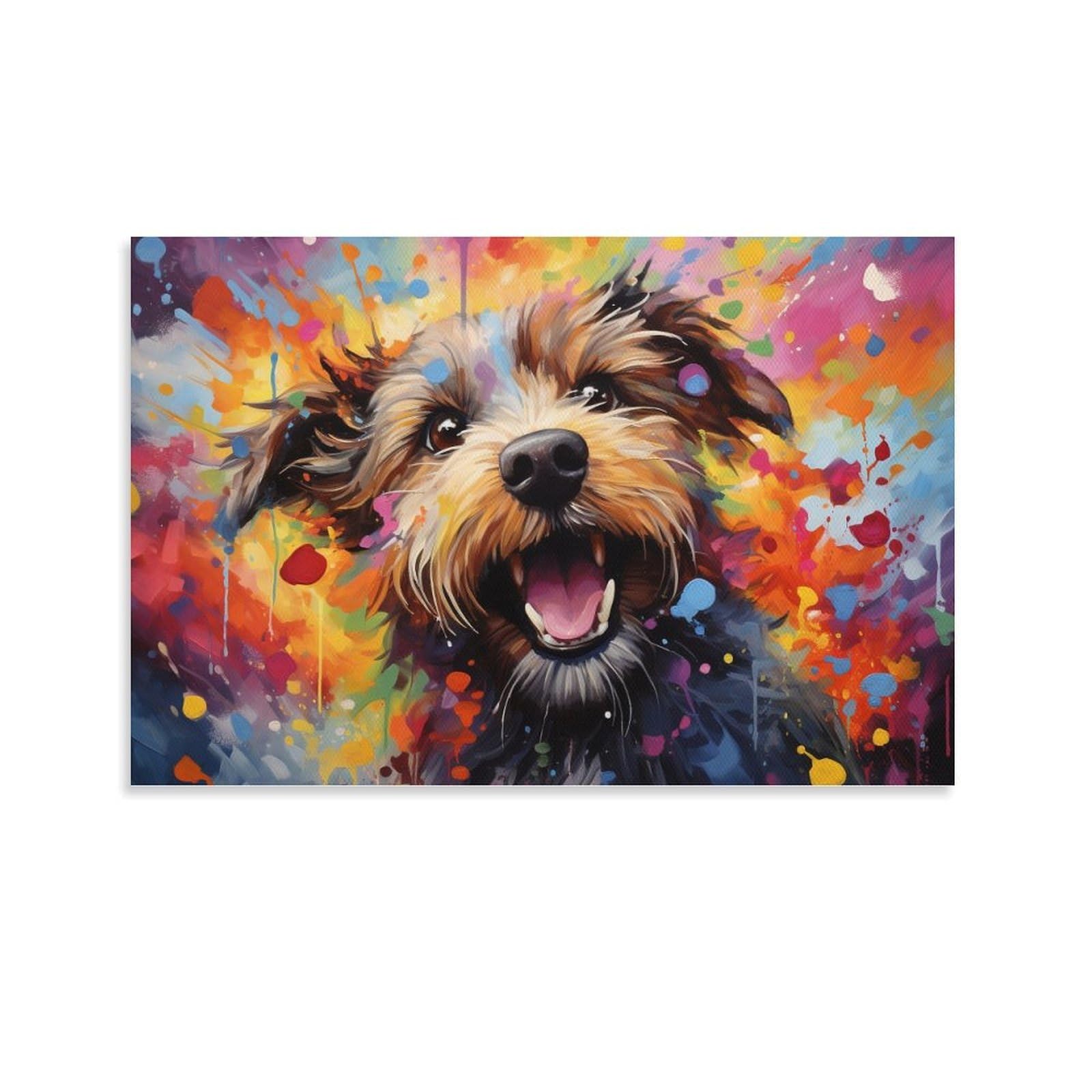 CPLVKWRQJ Bright Magical Colorful Single Piece Happy Terrier Dog Splash Art Canvas Wall Decor - Office Canvas Print Fade Resistant Wall Focal Art Decor 20x30inch(50x75cm)