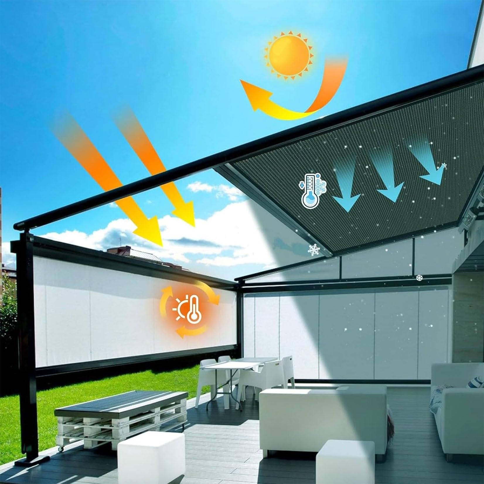 Schattiernetz mit Ösen 100 x 260 cm Rechteckig Segel Baldachin Segeltuch Uv-Schutz mit Ösen Und Befestigungsseile für Patio Hinterhof Rasengarte, Weiß