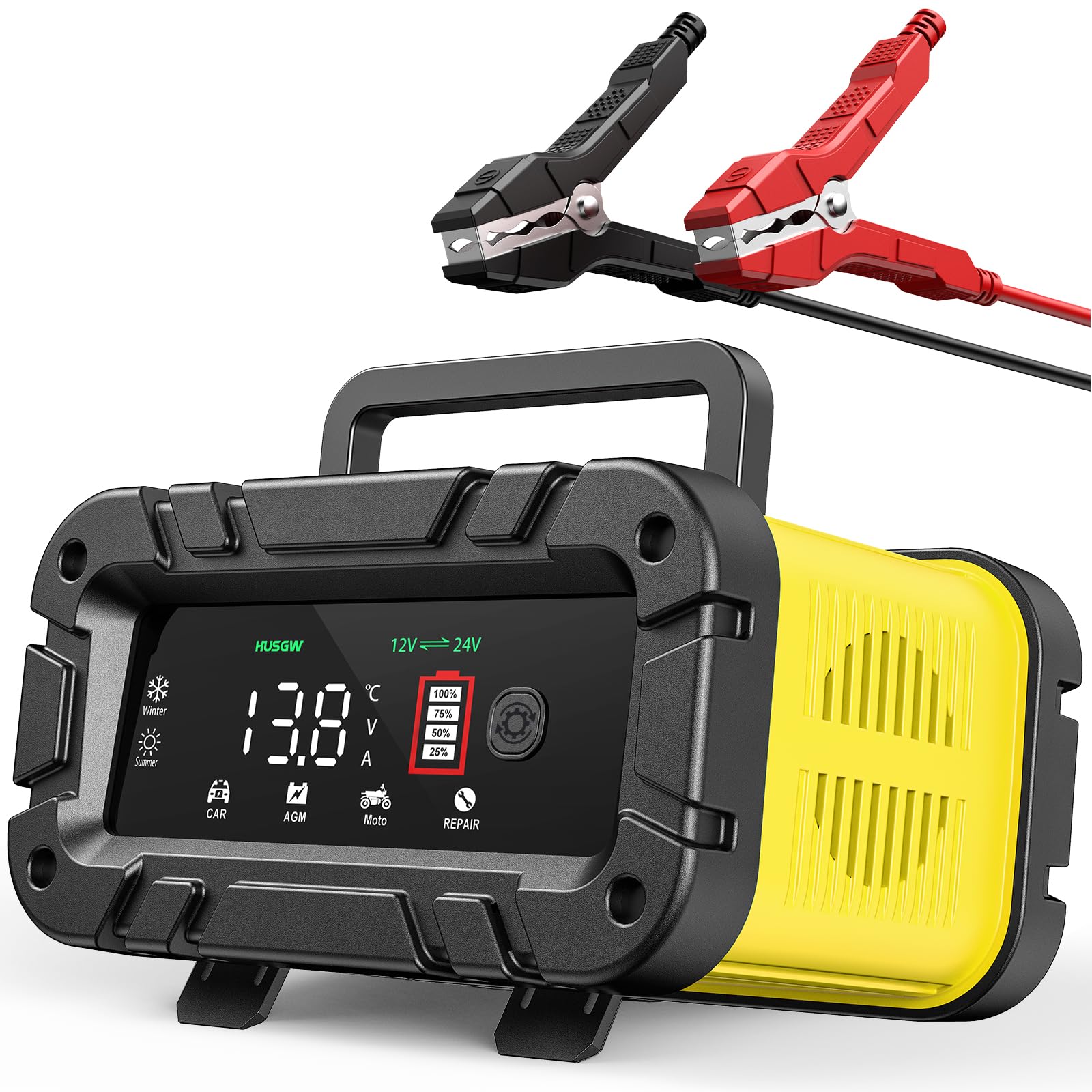 12V20A 24V10A Cargador de Baterías, Cargador Bateria Moto Inteligente con Función de Reparación Mantenedor de Carga Automático, Pantalla LCD, para Coche, Moto, Camión, AGM, Gel, Húmedo, SLA