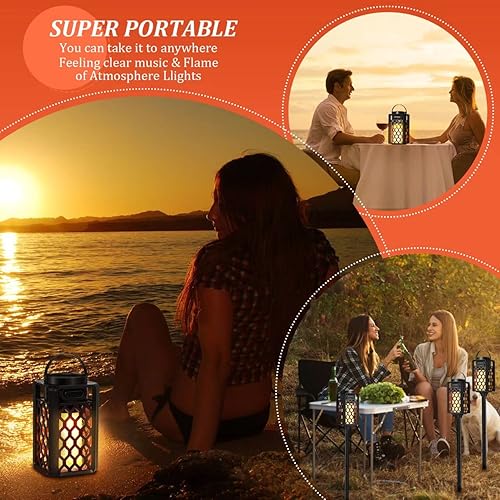 Miniatura 3 de Altavoces Bluetooth para exteriores, impermeables, portátiles, con llama LED con atmósfera de antorcha, 10 W, graves mejorados para patio, porche,