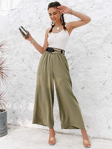 Miniatura 5 de Pantalones bohemios de cintura alta para mujer, pantalones de leopardo, holgados y de pierna ancha, Verde 2, L