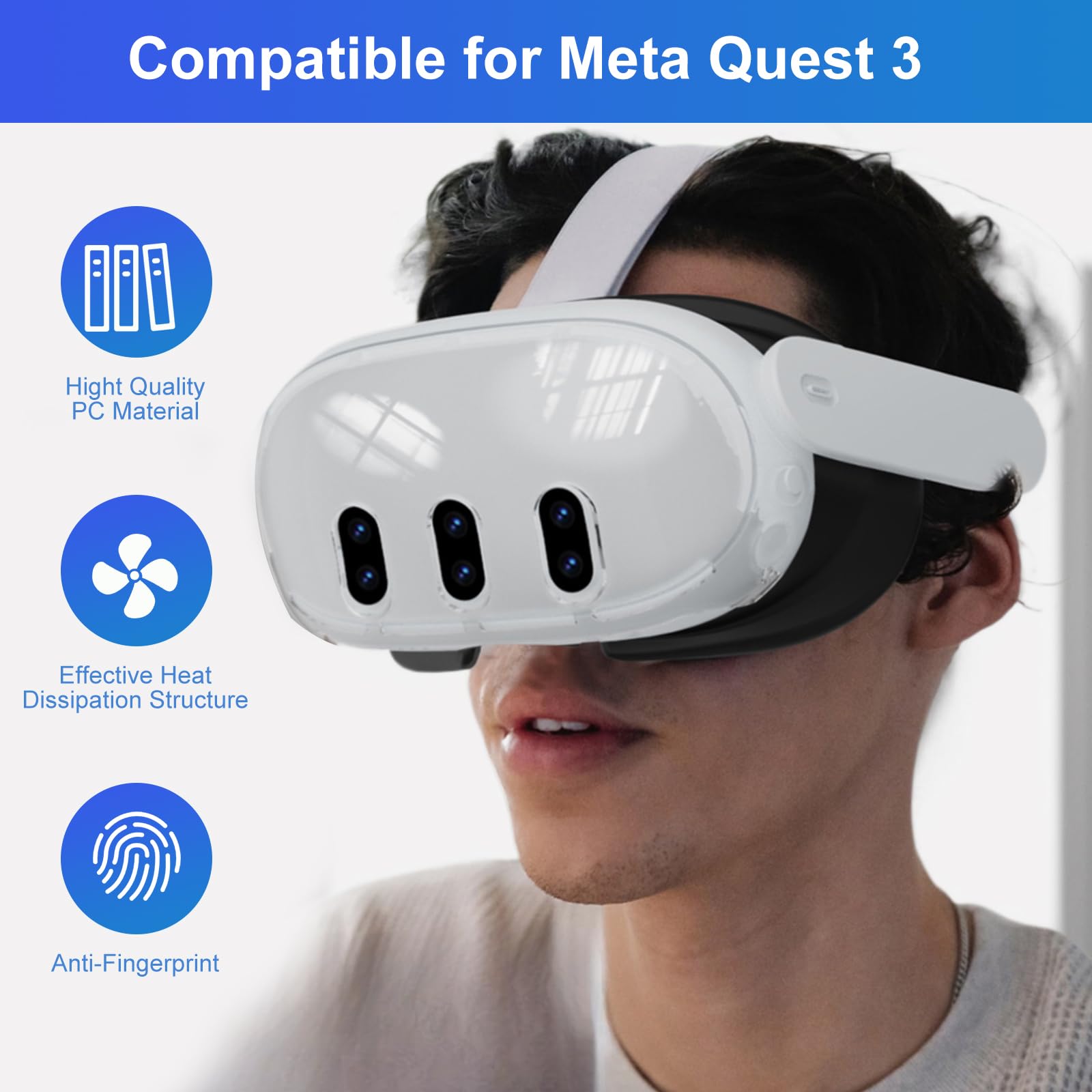 Olycism Coque de Protection pour Meta Quest 3 Accessoires Comprend 1*Couverture avant protectrice 1*Couverture d'objectif 4*Capsules de joystick 3*Protecteur d'objectif trempé pour Oculus Quest 3