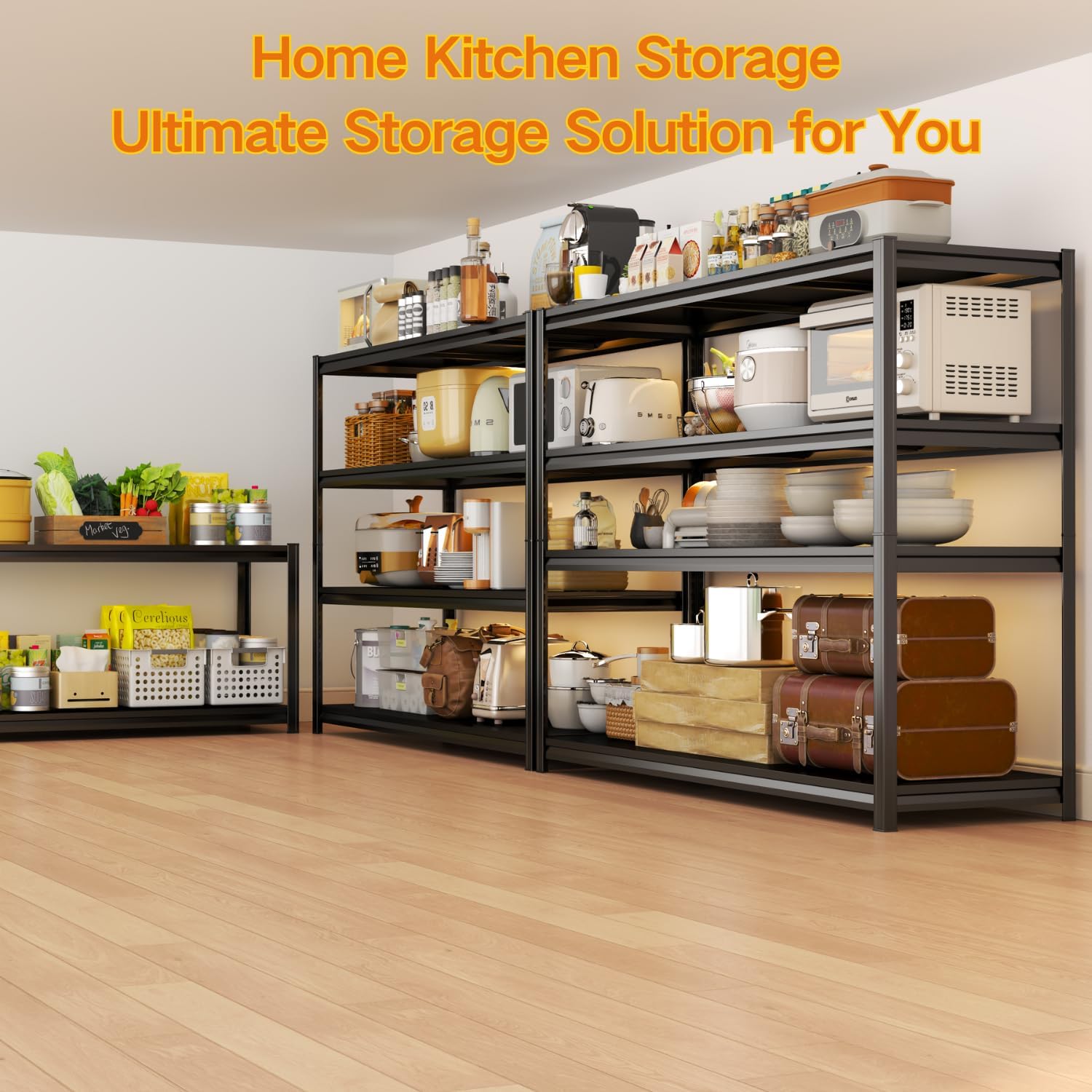 54''H Metal Garage Shelving, 4-Tier Heavy Duty Shelving Unit, Adjustable Garage Storage Shelves, Utility Rack Shelf for Industries, Warehouses, Basement (Black, 54''H*40''W*18''D, 4 Tier)