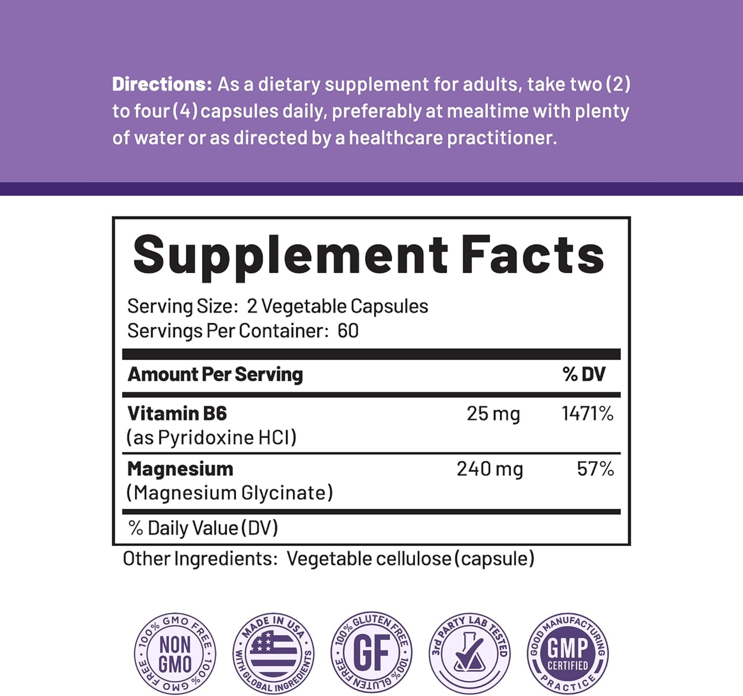 Magnesium Glycinate & Vitamin B6 Supplement High Absorption, Non-GMO, Supports Energy, Calm, Relaxation, and Muscle Health – 3rd Party Lab Tested, Gluten-Free by CGM Labs - Image 8