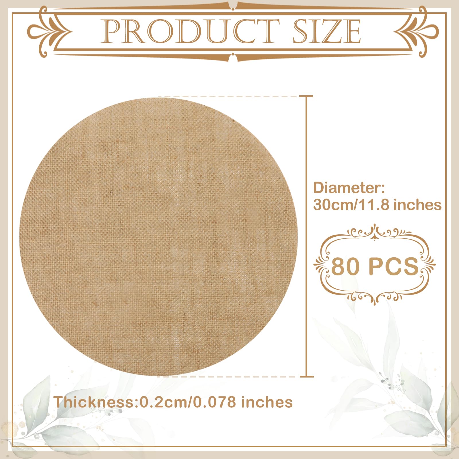 Runde Tischsets aus Jute, rustikale Platzsets, 30 cm, wiederverwendbar, hitzebeständig, rustikale Tischsets, rustikale Tischdekoration für Abendessen, Urlaub, 80 Stück