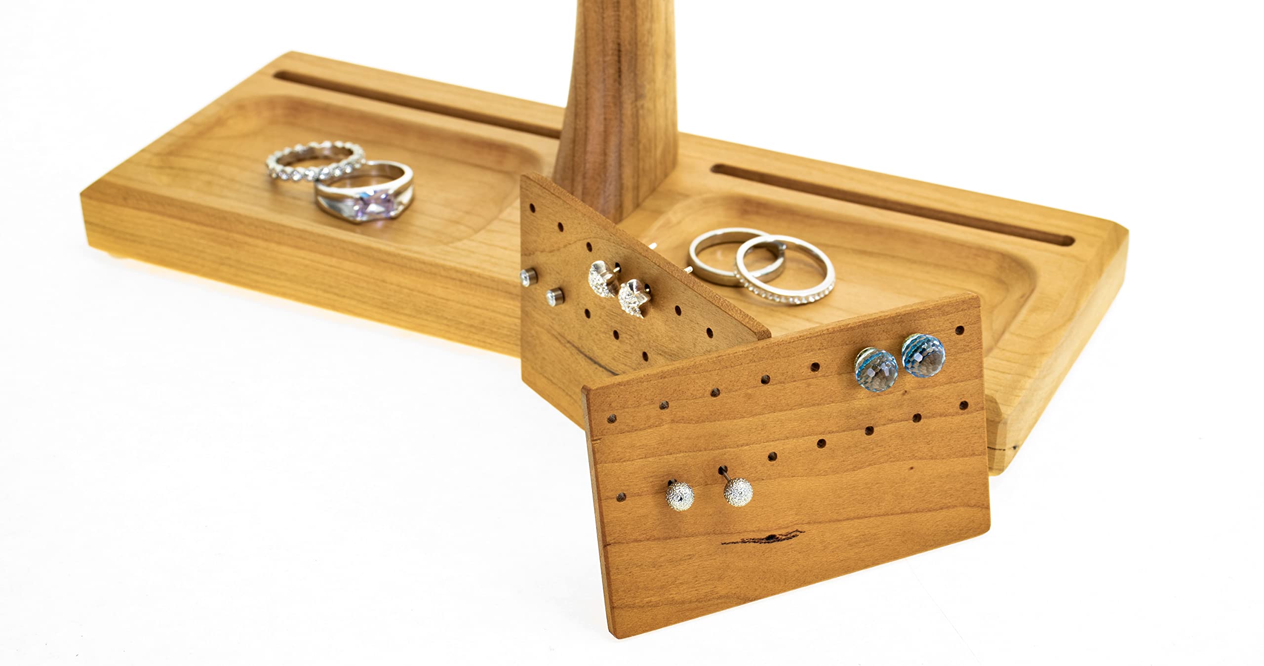 Wood-and-Steel-Design Schmuckhalter aus Kirschbaumholz, 3 Ebenen