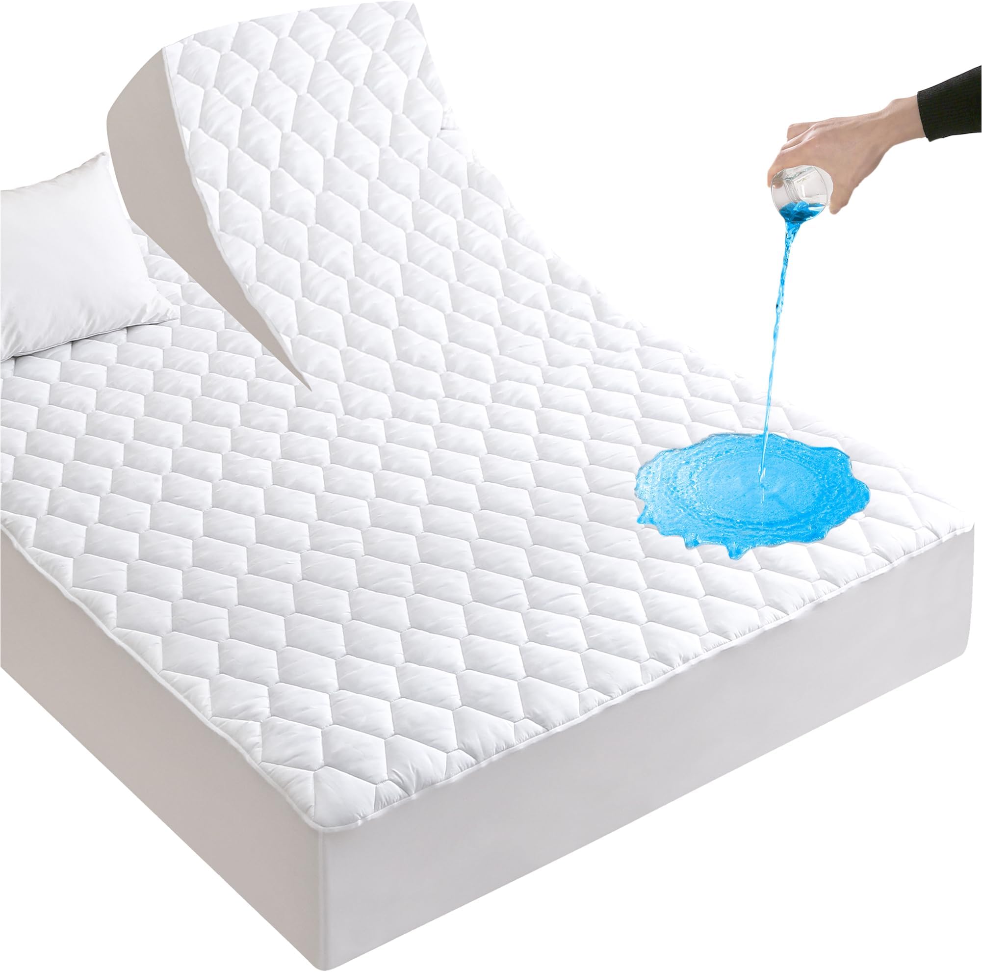 Lunsing Split Top King Mattress Protector for Adjustable Bed, Soft Breathable Waterproof Mattress Pad Cover, 32-34 inches Split from Head, 6-18 inches Deep