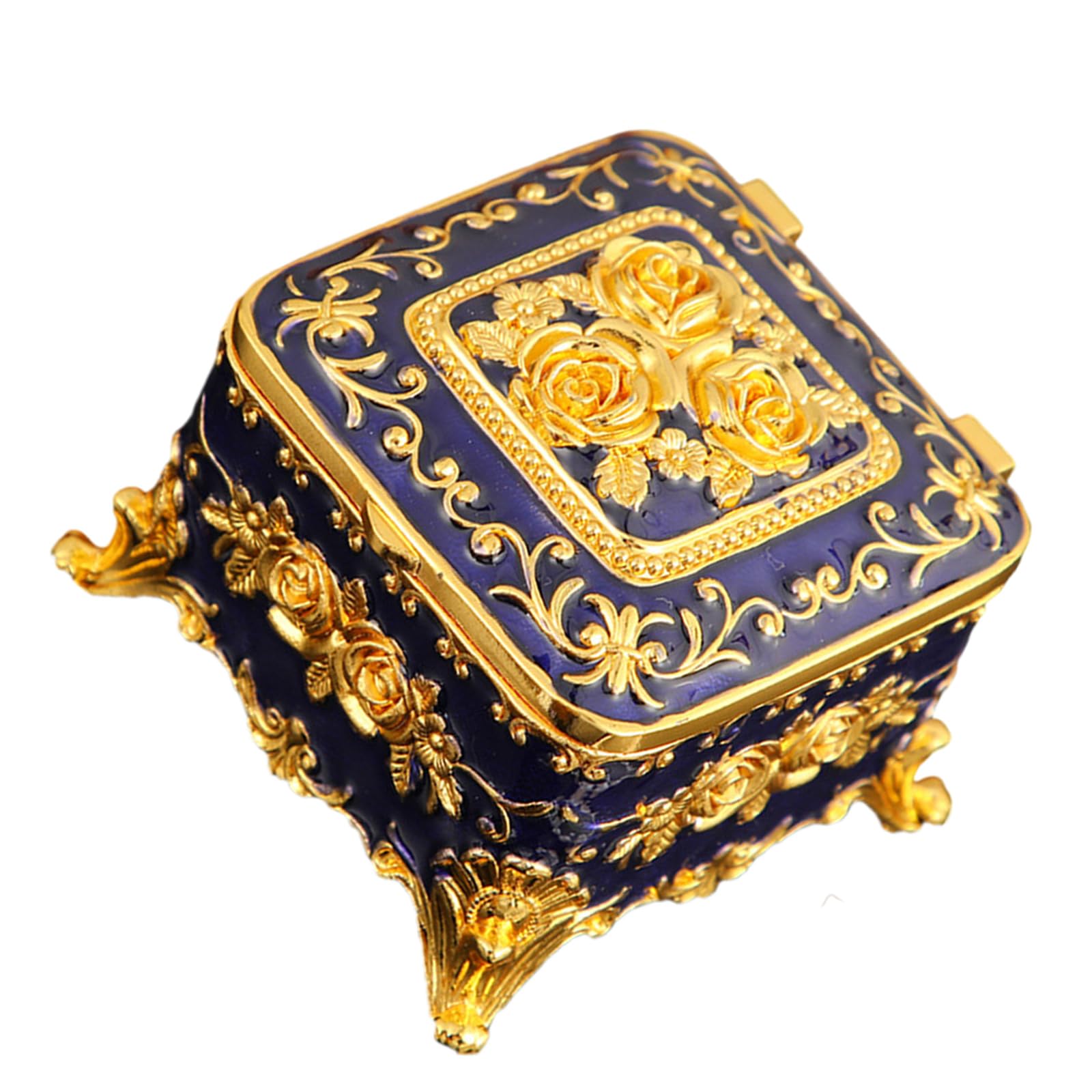 APGLSXY Stylish Enameled Sturdy Metal Jewelry Box Antique Finish Secure Compartment Jewelry Display and Storage Decorative Metal Case