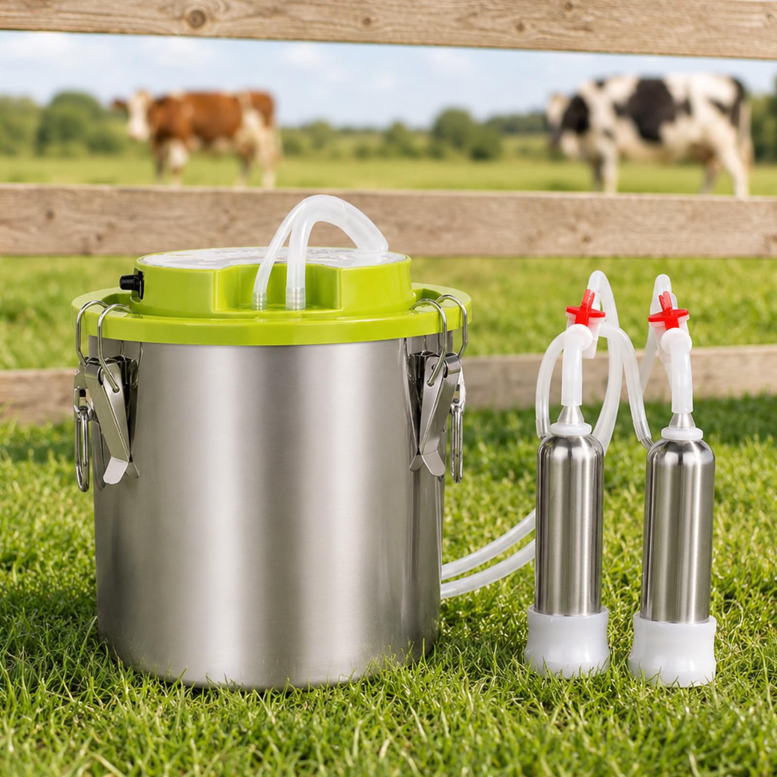 Máquina De Ordeño Eléctrica Portátil, Ordeñadora para Cabras con Cubo De Acero Inoxidable De 12 L, Motor De 48 W, Batería De 5200 mAh Y Pulsación Suave para Granjas Cow