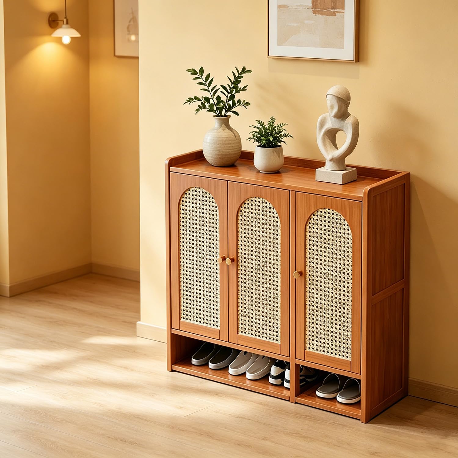 Armoire à chaussures en rotin et bambou à 5 étages pour couloir étroit