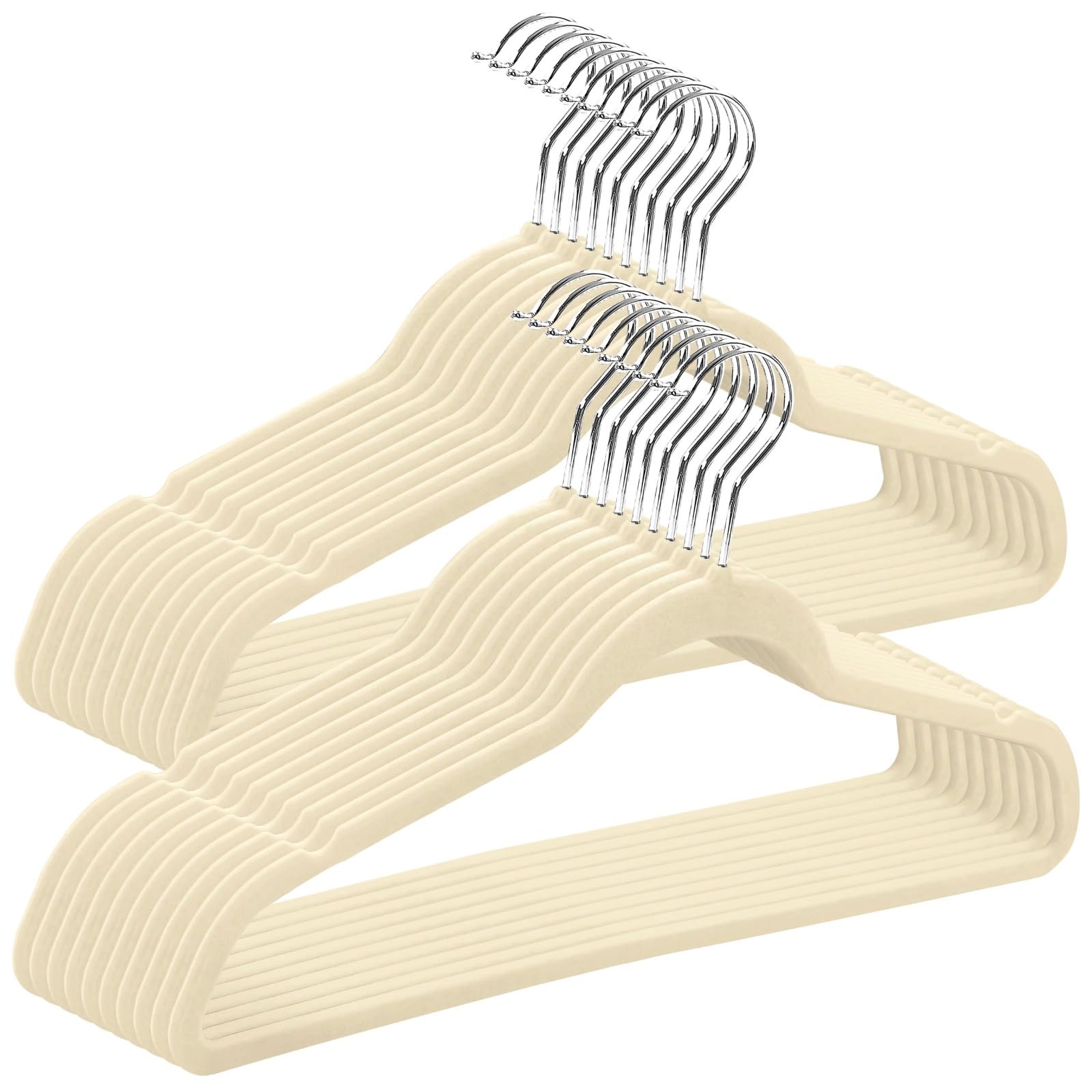 FAST FORWARD PK Velvet Hangers Non Slip Felt Hangers Space Saving Clothes Hanger Velvet Hanger Heavy Duty Adult Hanger For Coat, Suit (50 Pack, Ivory)