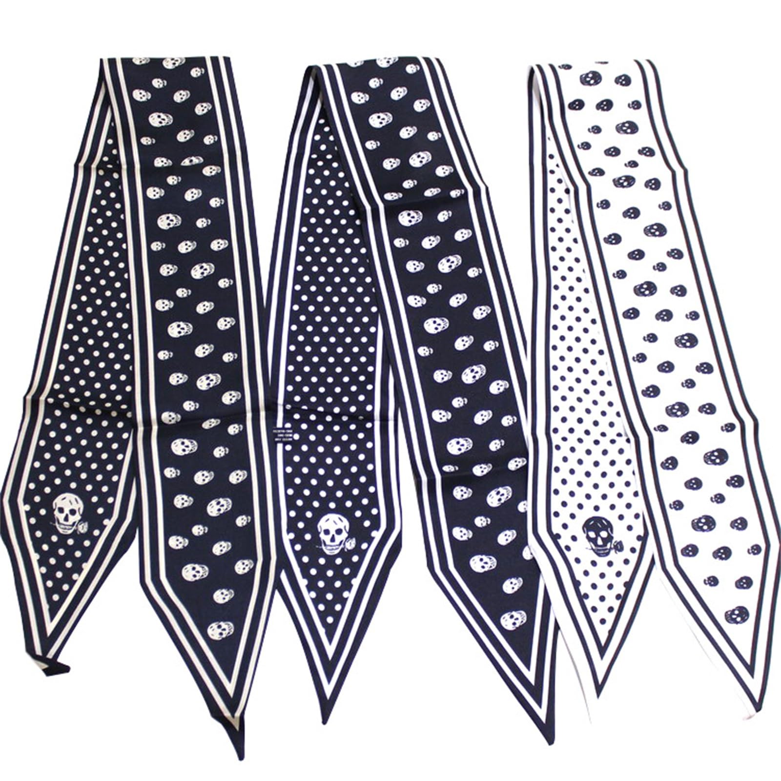 Pañuelo de Seda Bolsa atada con calavera de lunares de doble cara, cinta pequeña, banda for el pelo, más larga y gruesa Bufanda de Seda Para Mujeres