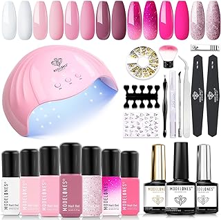 Sponsored Ad - Modelones 7 Colors Nude Pink Series Gel Manicure Nail Polish Starter Kit with U V light 48W, Bond Primer Ba...