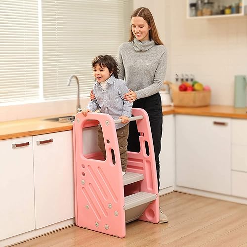 Miniatura 3 de SDADI PLT01PK Taburete de plástico para niños con 3 alturas ajustables, capacidad de 150 libras, almacenamiento integrado y pies de goma
