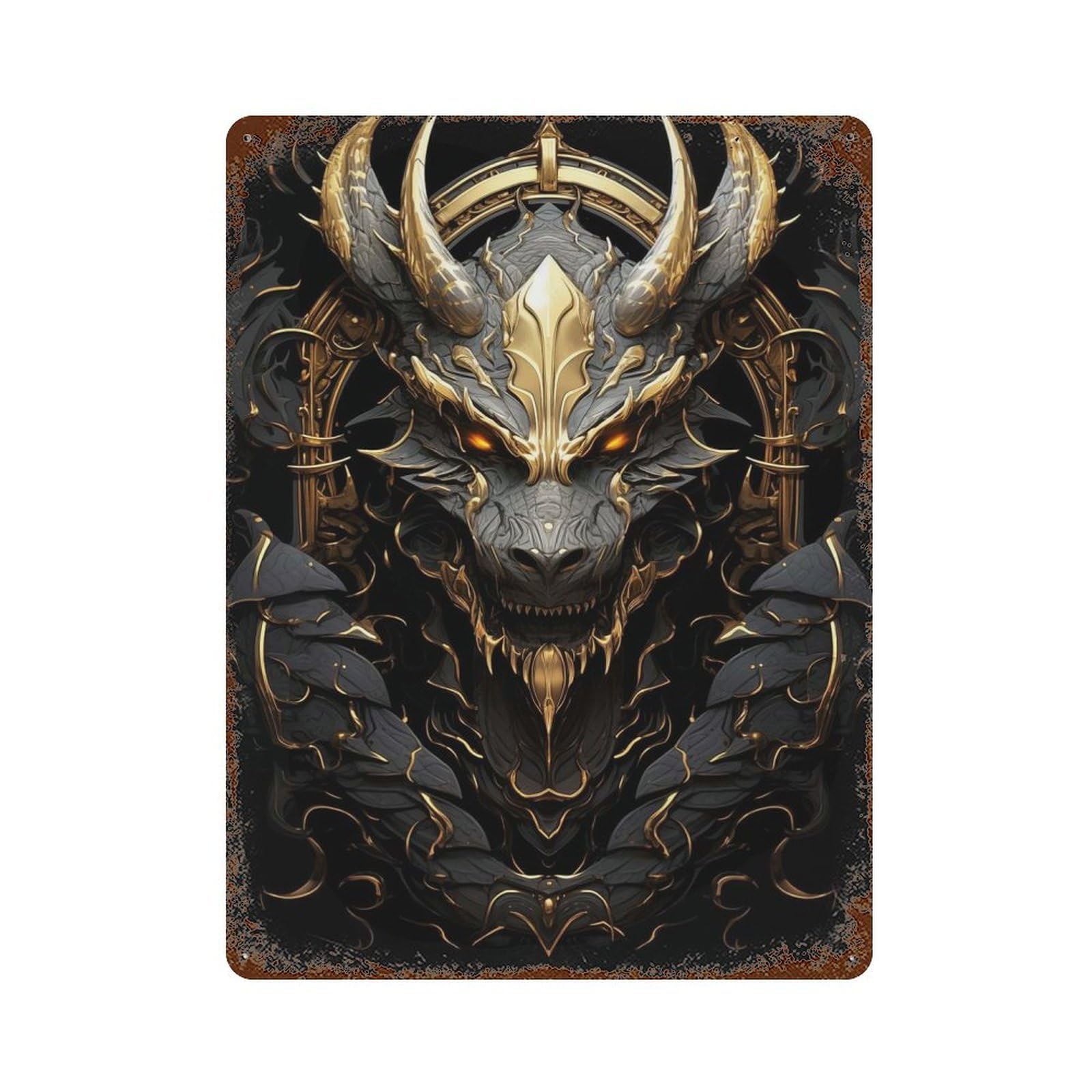 Devil Golden King Dragon Rustic Tin Plaque 15.7"x11.8", for Pub, Kitchen And Man Cave Decor, Vintage Wall Decor
