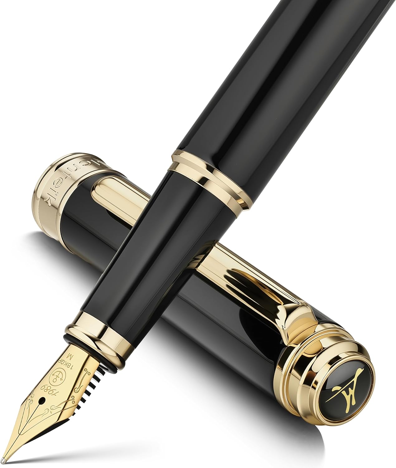 MCNTEIK 317 Fountain Pen,Stunning Luxury Piano Lacquer,18K Gilded Nib(Medium),Gorgeous 24K Gold Finish, Ink Converter,Trustworthy Gift for Men&Women-Elegant,Executive,Nice Pens for Writing, BK-M