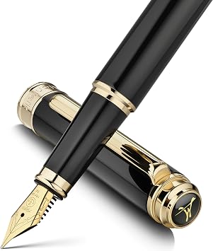 MCNTEIK 317 Fountain Pen,Stunning Luxury Piano Lacquer,18K Gilded Nib(Medium),Gorgeous 24K Gold Finish, Ink Converter,Trustworthy Gift for Men&Women-Elegant,Executive,Nice Pens for Writing, BK-M