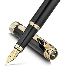 MCNTEIK 317 Fountain Pen,Stunning Luxury Piano Lacquer,18K Gilded NibMedium,Gorgeous 24K Gold Finish, Ink Converter,Trustworthy Gift for Men&Women-Elegant,Executive,Nice Pens for Writing, BK-M