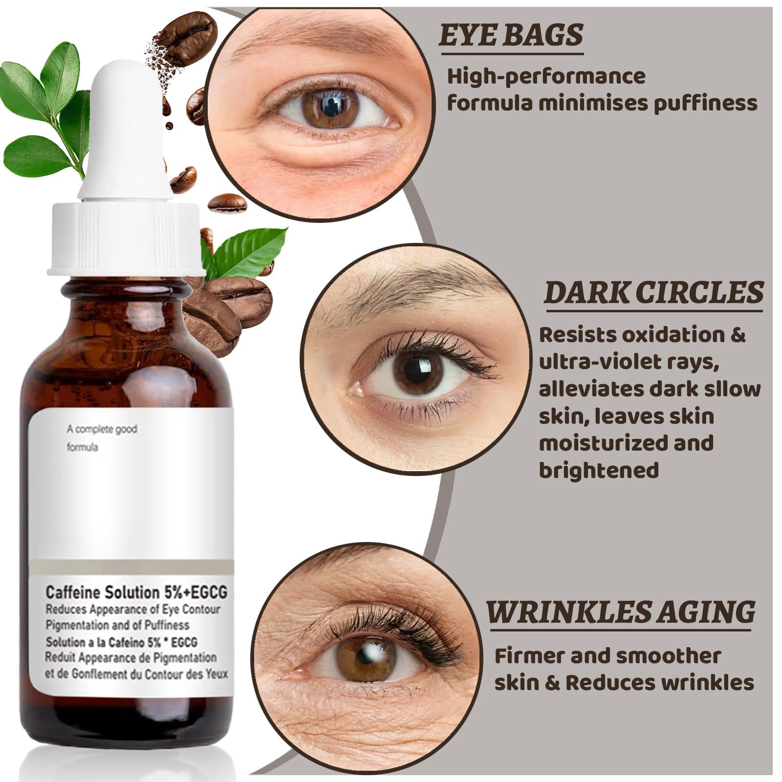 Flintronic 5% roztwór kofeiny + EGCG Serum Korektorowe, 2 szt. Kofeinowe serum do oczu, poprawia cienie i kieszenie pod oczami, wygładza zmarszczki i drobne linie wokół oczu, 30 ml