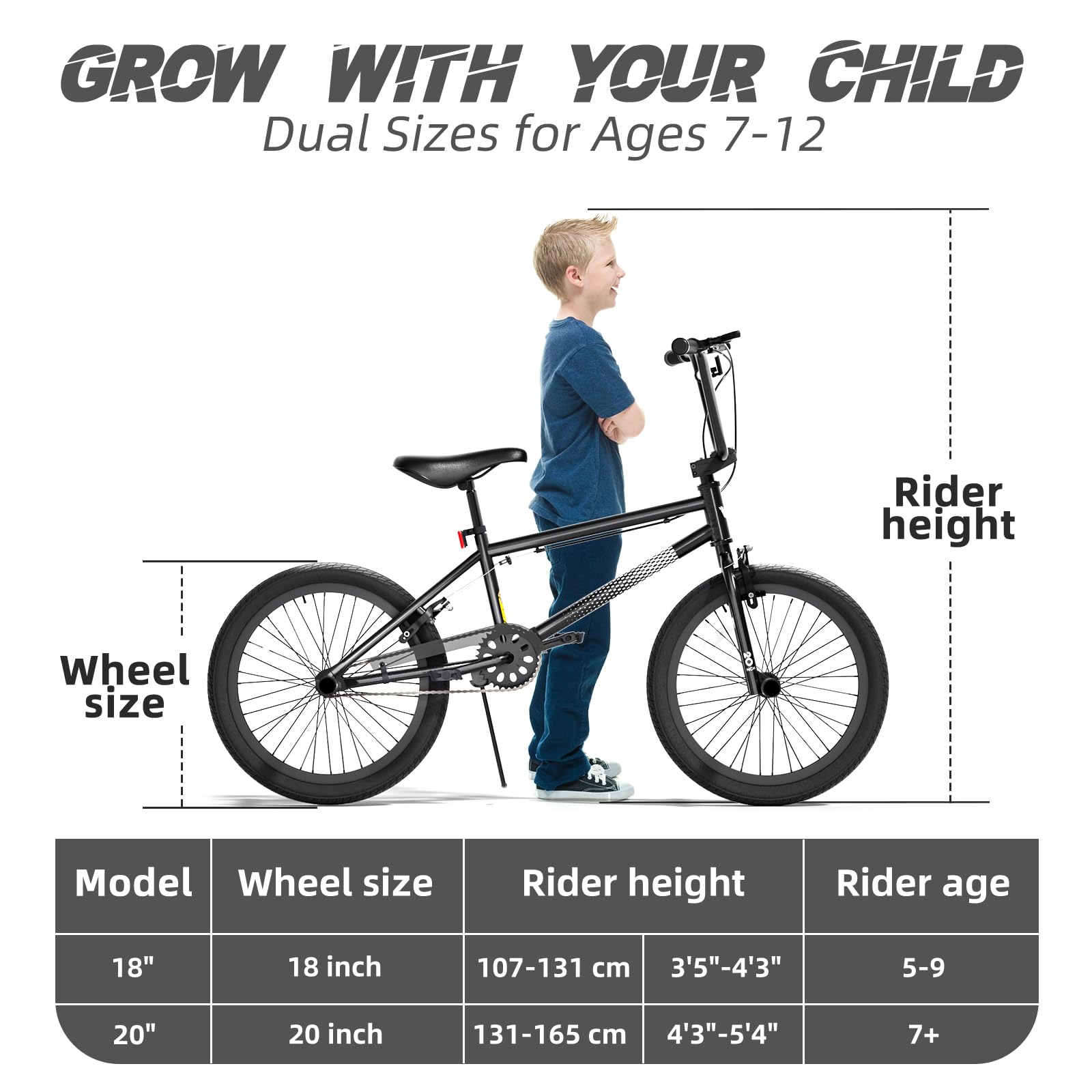 67i Boys BMX Bike 8-12 Years 18"/20" | 4 Steel Pegs, U-Brakes, Adjustable Seat & Hi-Ten Steel Frame | Lightweight 2.35" Tires for Park & Street Riding