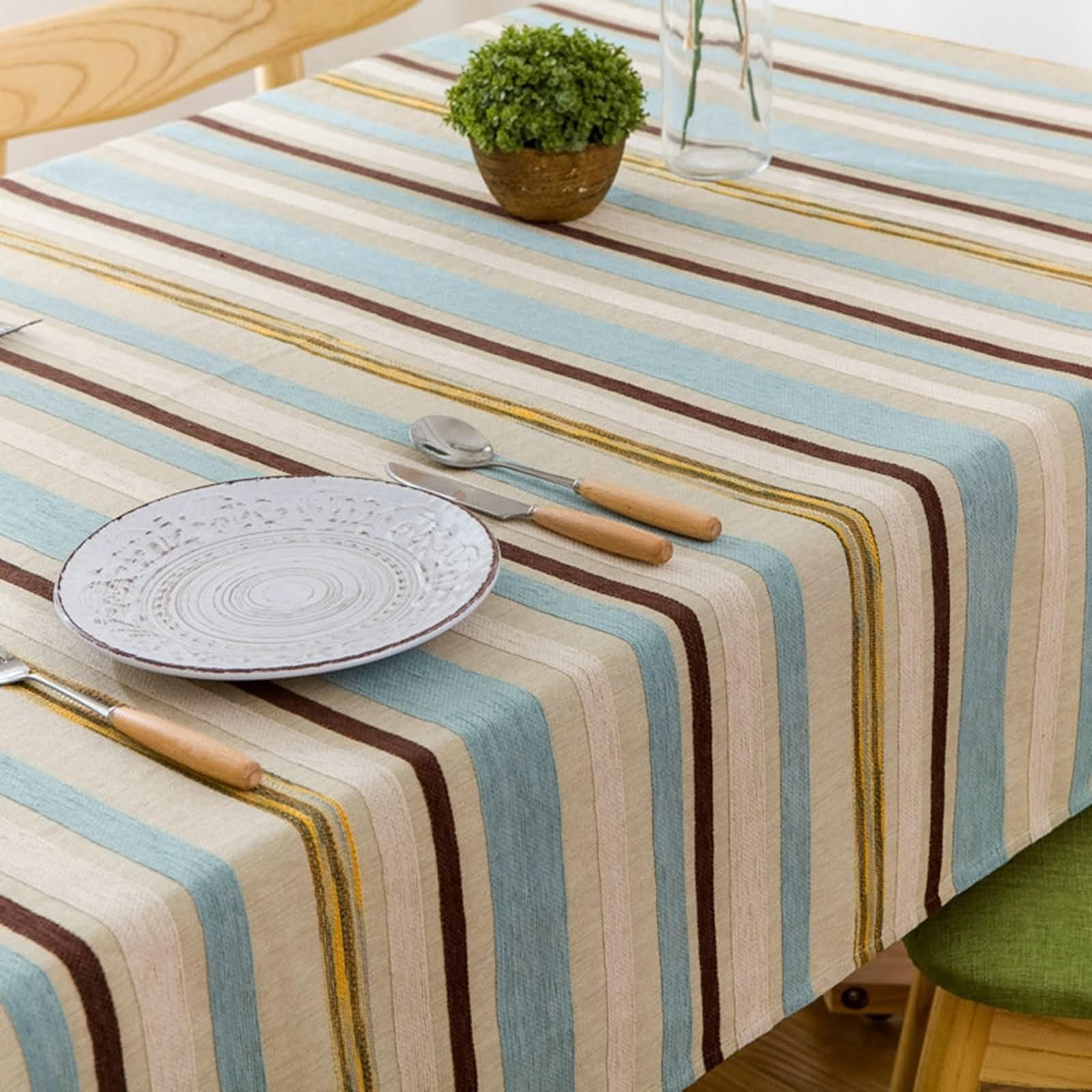 Gartentischdecke Blau, Tischtuch Couchtisch Klein Streifen Tischdecke Abwaschbar Sommer Tischtücher Abwaschbar Baumwolle Leinen 130x200cm