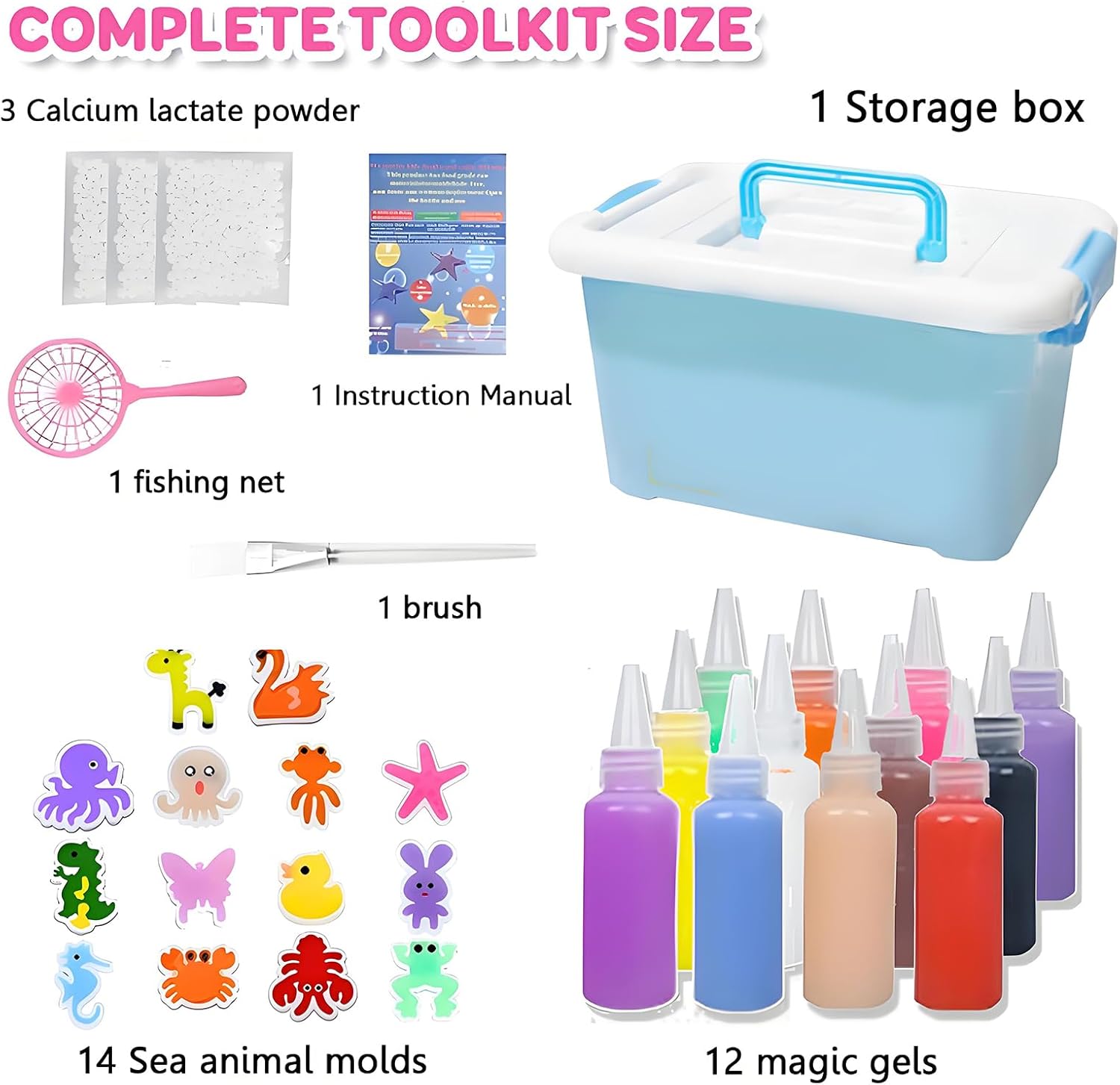 Magic Water Elf Toy Kit,12 Colors 3D DIY Water Gel Beads Kit with 14 Animal Molds,Complete Water Toy Set with Storage Box,Handmade STEM Craft Kits for Boys Girls Age 4+, Birthday Christmas Gift