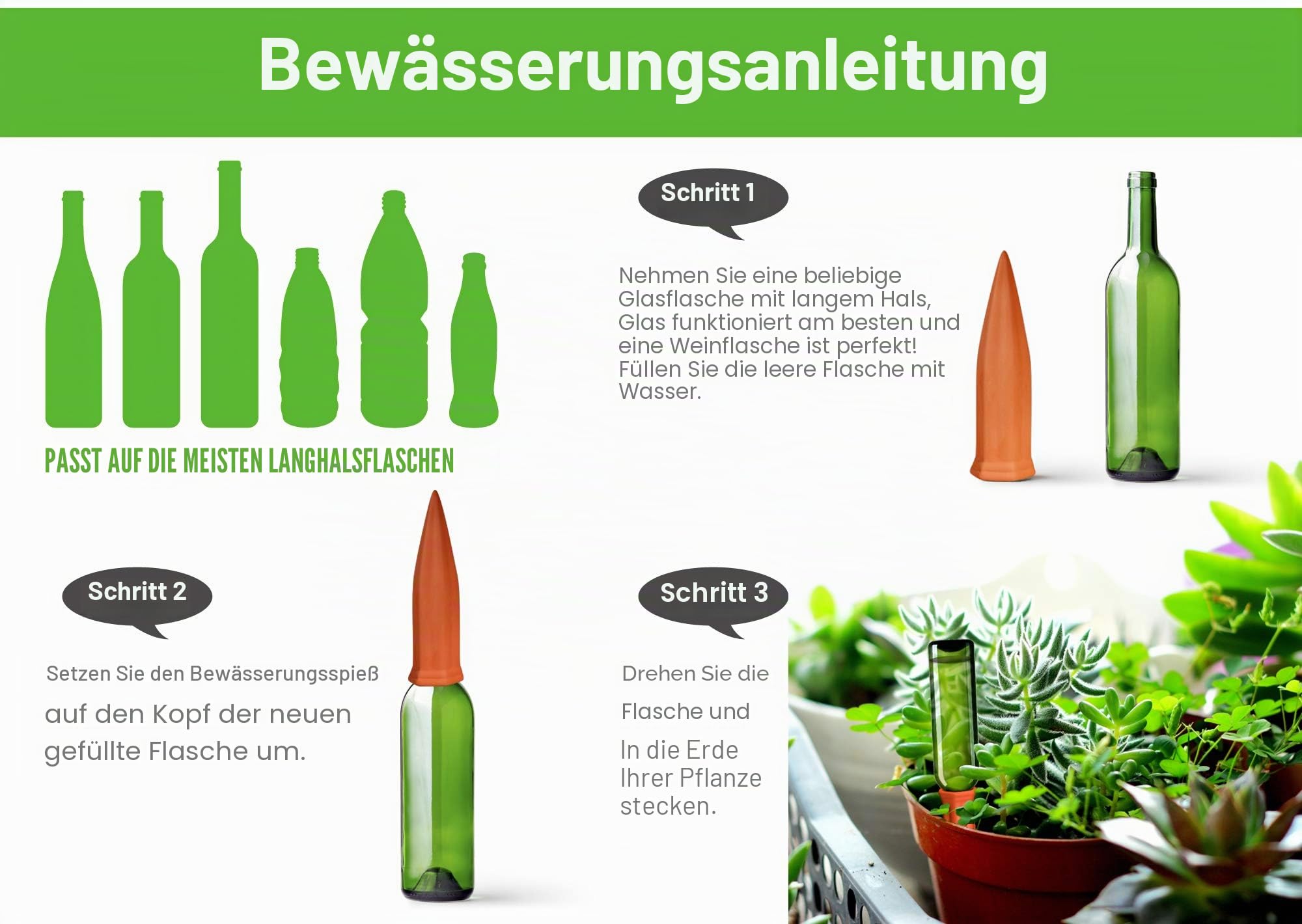B SEPOR 6er-Set Keramik XL-Bewässerungs-Tonkegel für Glas- und PET-Flaschen, Terrakotta Pflanzenbewässerungsgeräte für den Urlaub