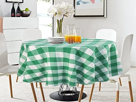 Lushomes Table Cloth, Cotton Table Cloth, Round Table Cover, Green Checks Sheet, Used for Study, Dastarkhan,Tea, Cyclinder Cover, Teapoy (Size 40 Inch Round, 2 Seater Round/Oval Dining Table Cloth)