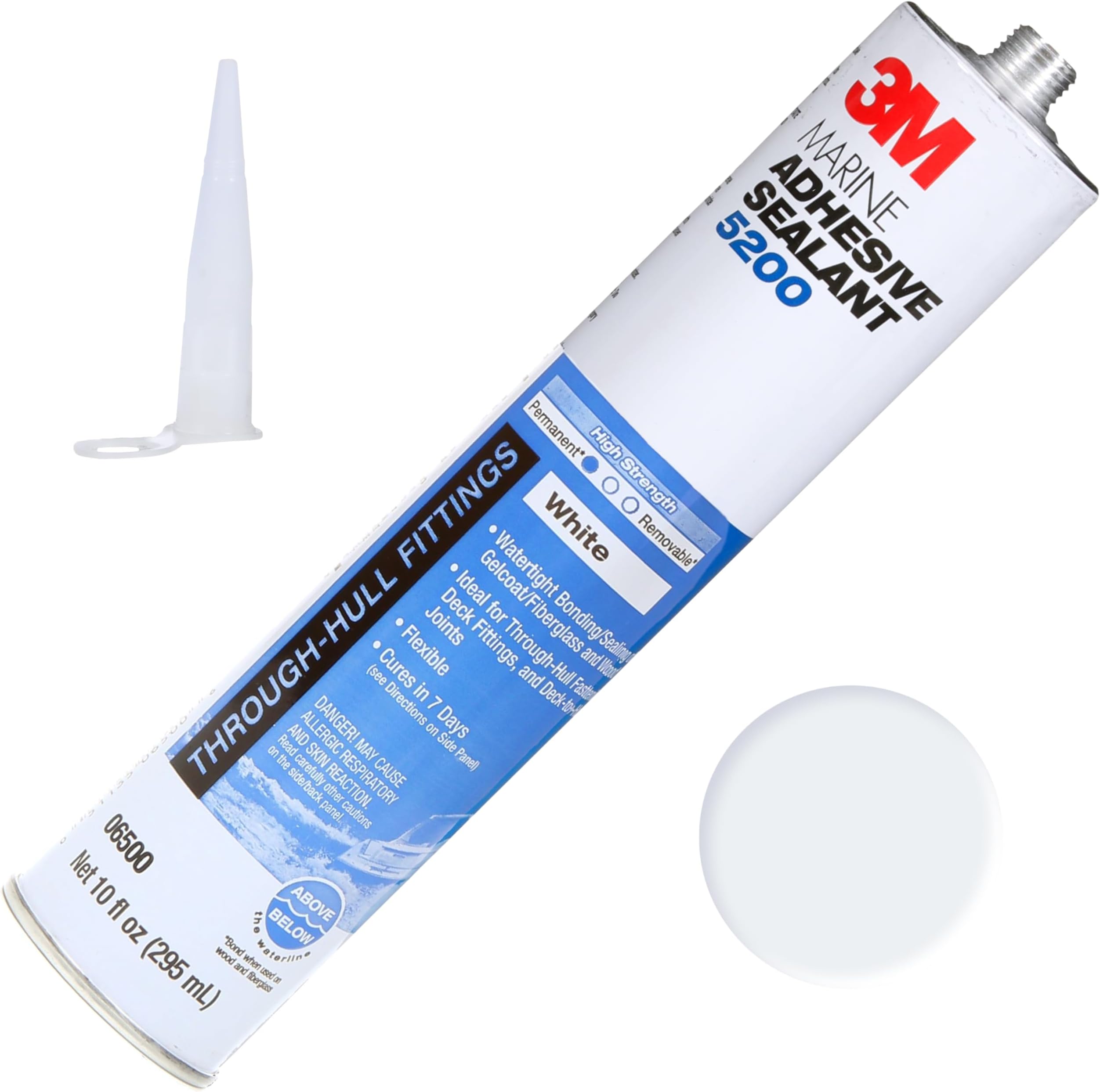 Marine Adhesive Sealant 5200 (06500) Permanent Bonding and Sealing for Boats and RVs Above and Below the Waterline Waterproof Repair, White, 10 fl oz Cartridge