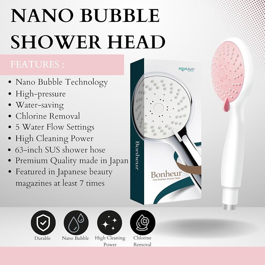 Japan Made Nano Micro Bubble Shower Head Bonheur White and