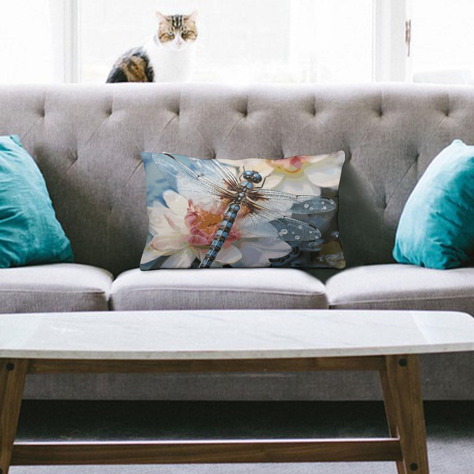 NTVOWPZO Decoration Throw Pillow Covers 8"x12" Pillowcases Covers Dragonfly Flower Soft Pillowcases Modern Farmhouse Home Decor Sofa Cushions Covers for Couch Bed Living Room