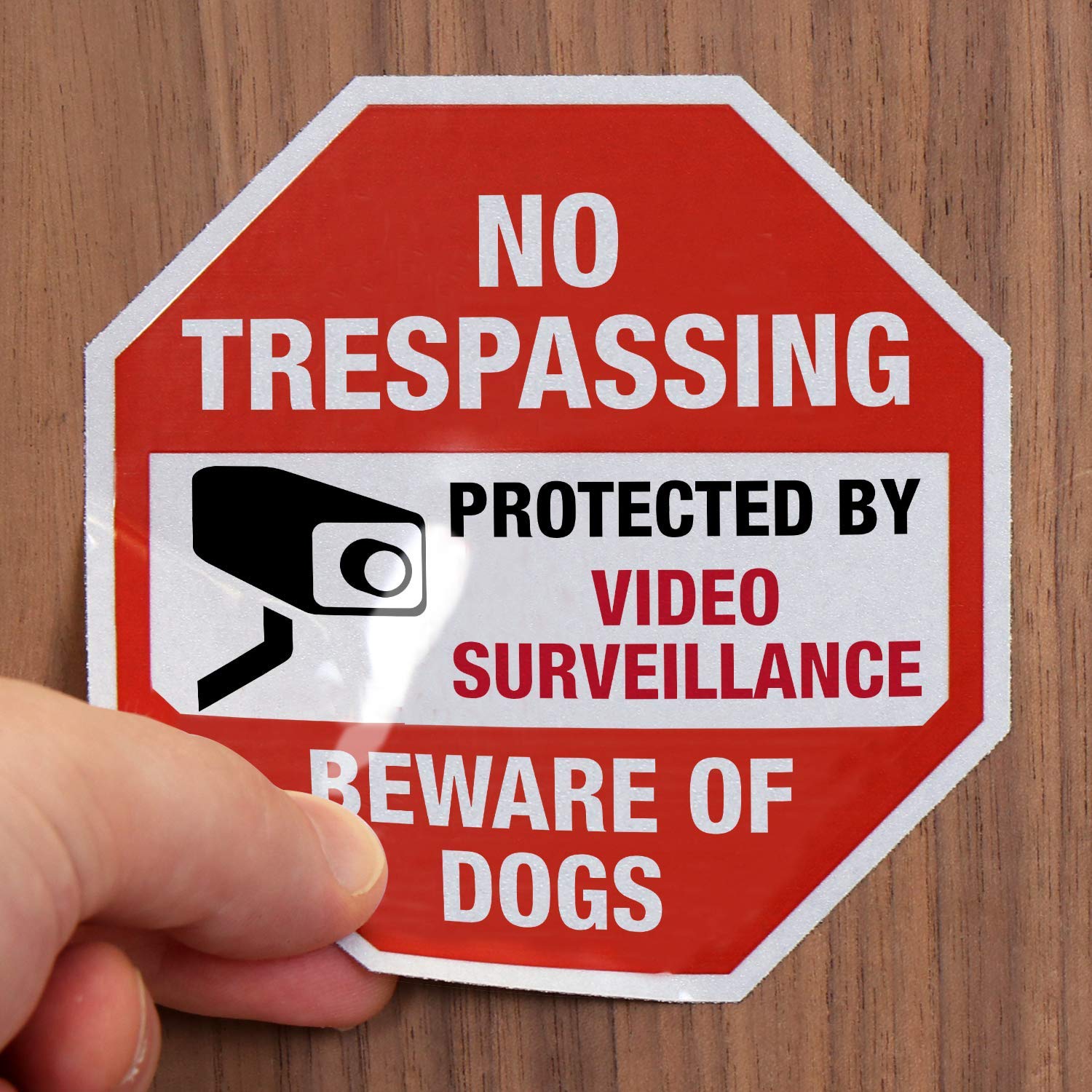 SmartSign No Trespassing - Beware of Dogs, zestaw naklejek do monitoringu wideo | dwie 10 cm x 10 cm i jedna 7 cm x 7 cm odblaskowa naklejka samoprzylepna