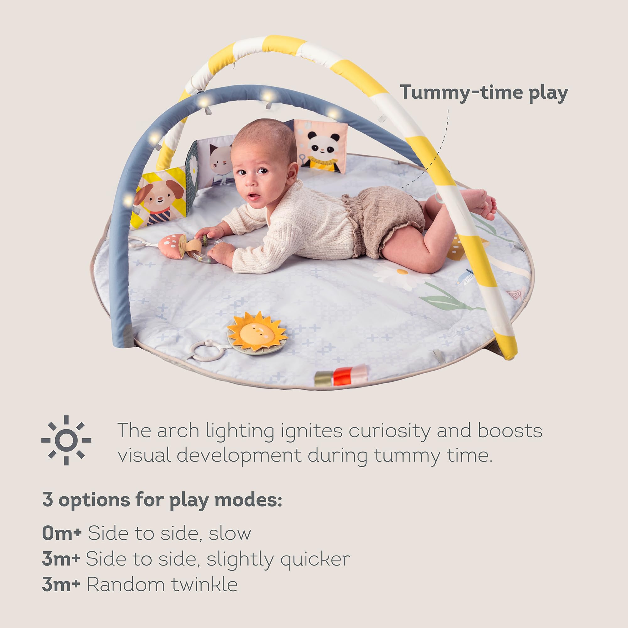 Taf Toys Fantasy Bloom Fitnessstudio.LED Lichterbögen, tragbares Musik-Mobile (20 Minuten beruhigende Melodien), sensorisches interaktives Spielzeug, doppelseitiges Babybuch & weich gepolsterte