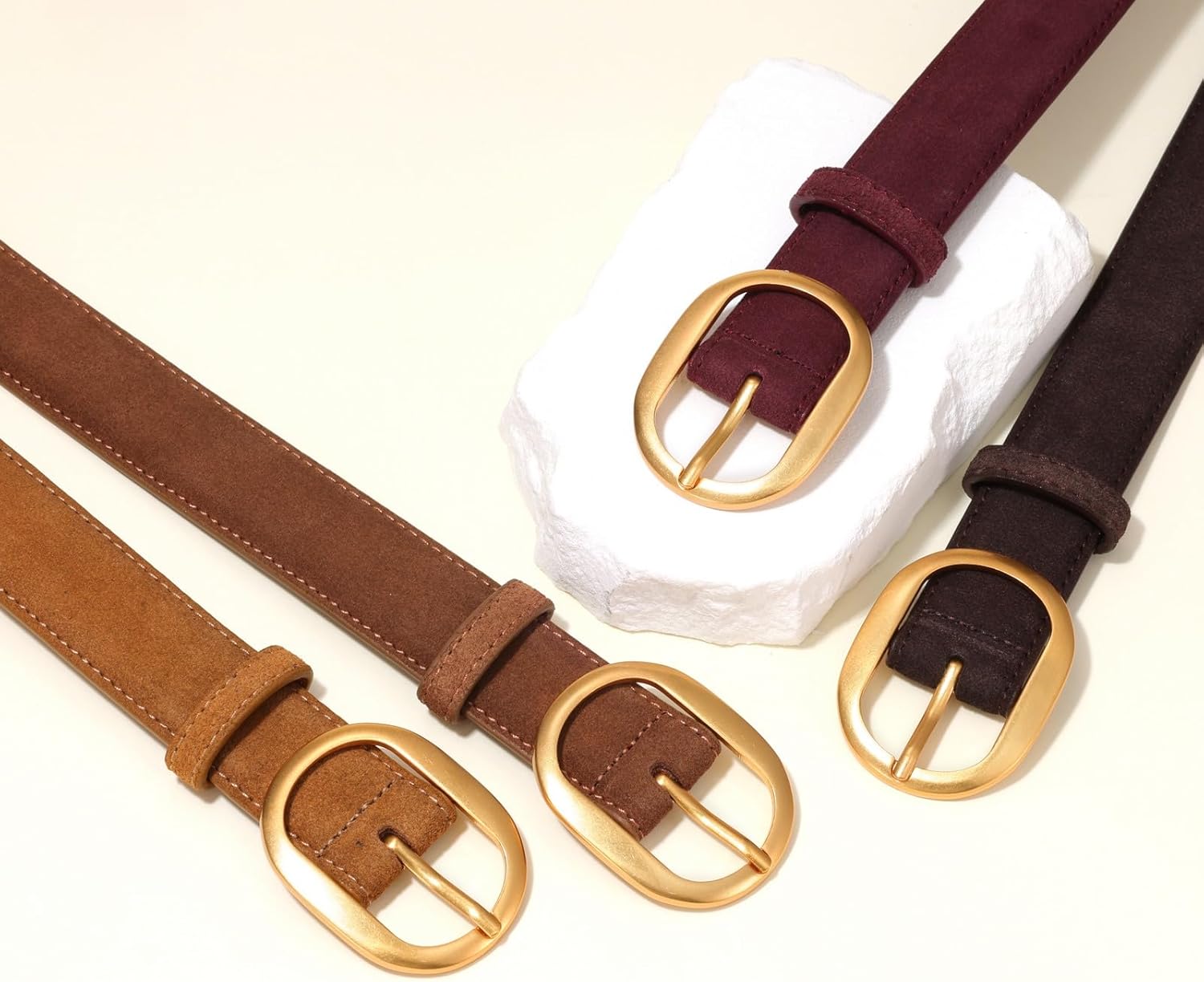 Womens Leather Suede Belt Brown Waist Belt for Casual Dress Jeans Ladies Genuine Leather Gold Buckle Belt - Image 6