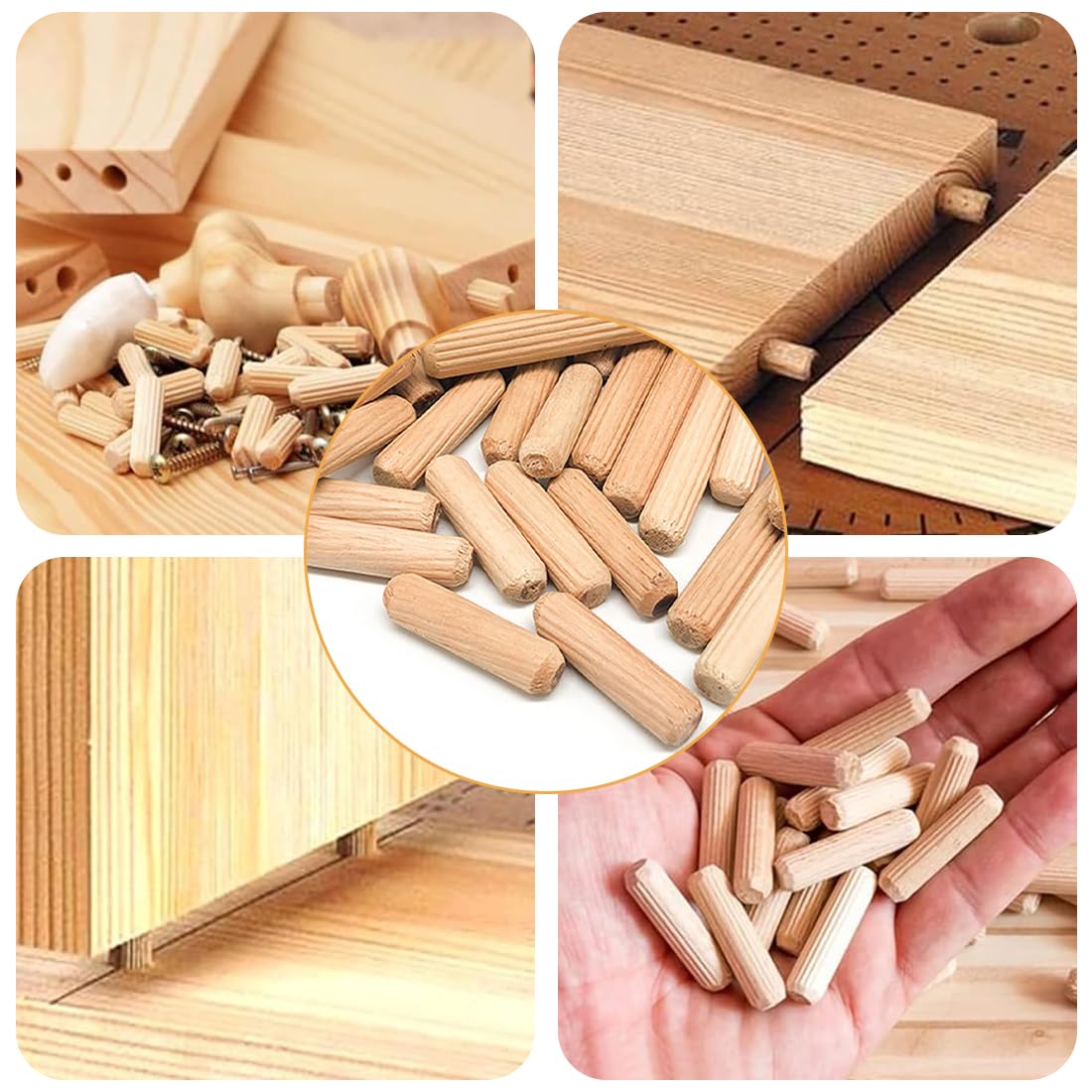 200 Pezzi Tasselli in Legno 6x50mm, Spine Legno,Scanalate in Legno, Perni di Legno Duro Perno Scanalato, in Legno Conici Scanalati per Fresatrice, Scanalature, Artigianato, Bricolage, Falegnameria