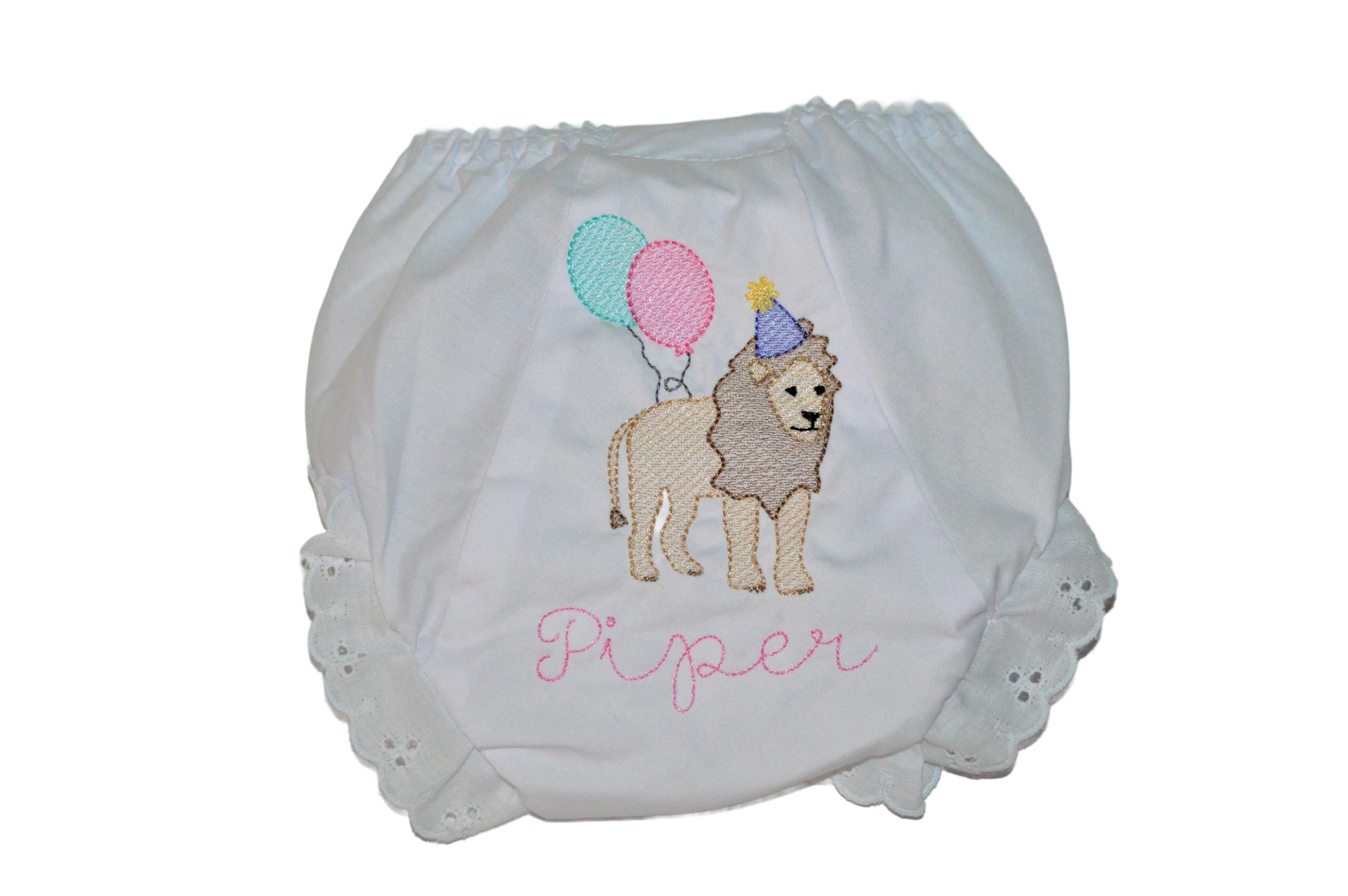 Party Animal Birthday Bloomers for Girls Personalized Lion with Balloons Zoo Safari Diaper Cover