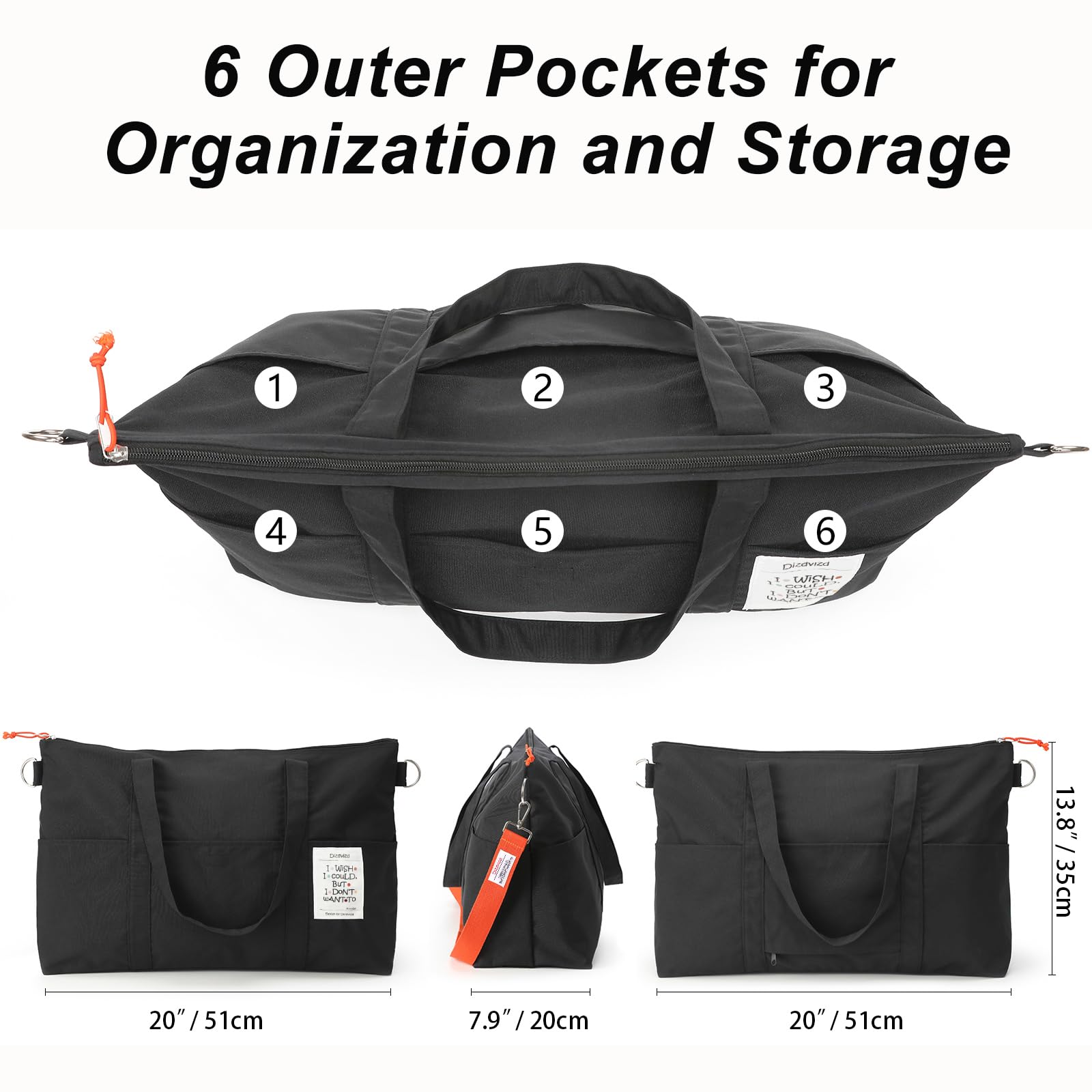 Borsa da Viaggio, Grande Capacità Borsa Sportiva per Donna, Piegabili Borsa Ospedale con Cerniera, Nylon Borsa Palestra Piccola, Borsa Cambio Neonato - Nero