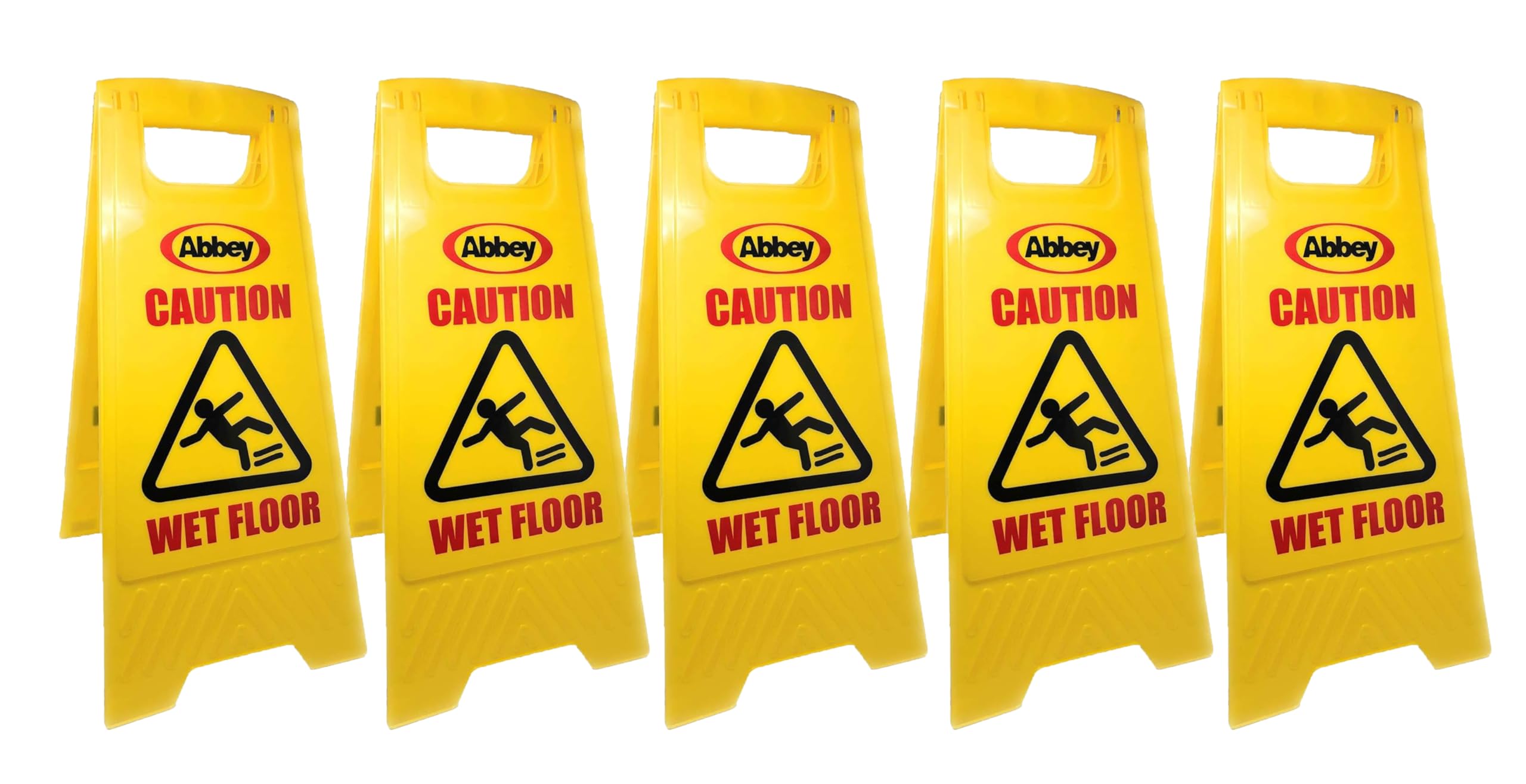 Abbey Pack of 5 Warning Caution Wet Floor Sign Yellow 640mm Height – Cleaning in Progress Floor Sign Printed on the Other Side – Mini Wet Floor Sign Ideal for Commercial Business use