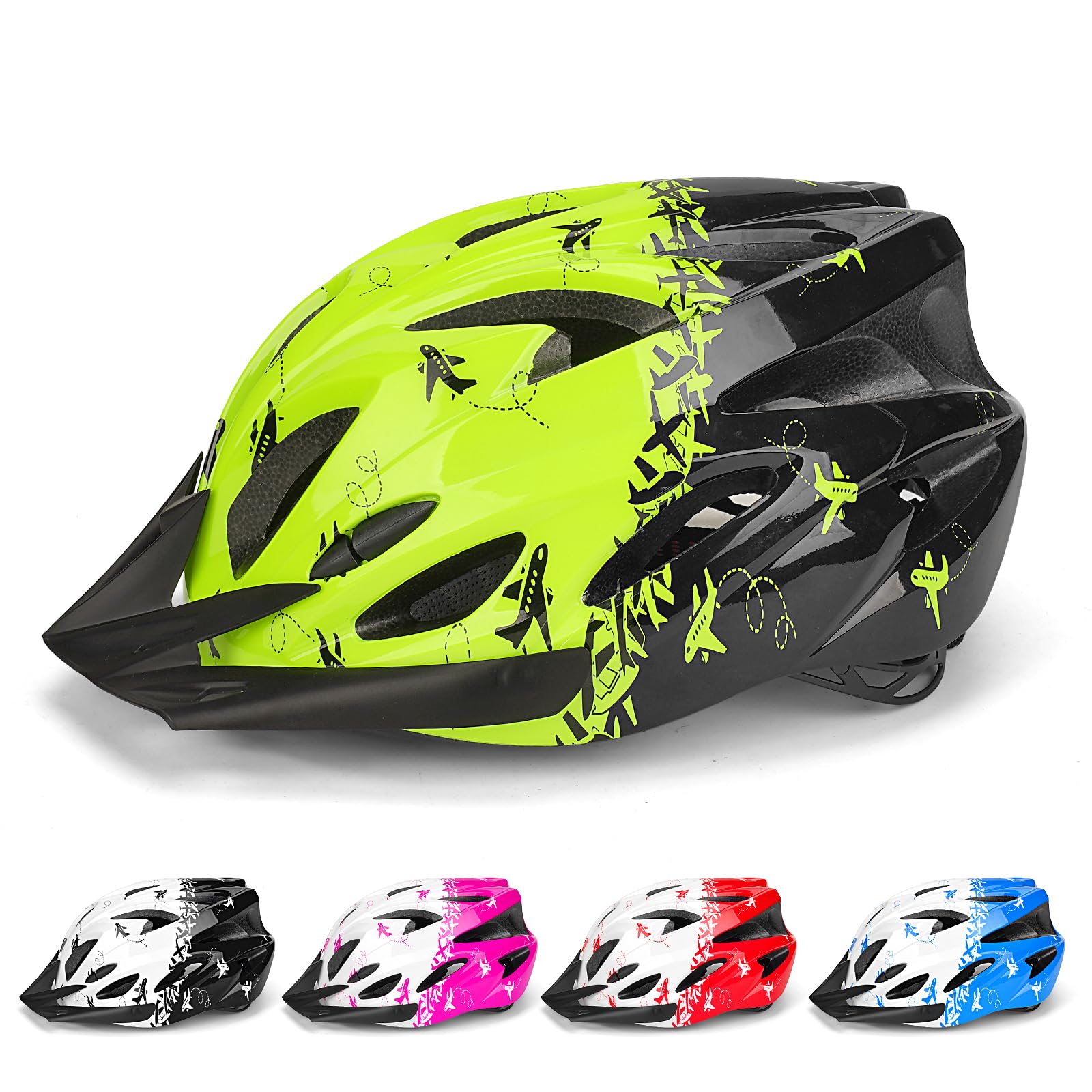 Kids Bike Helmet for Age 8-15, Lightweight Adjustable Cycle Helmet for Boys Girls, Children Multi-Sport Safety Helmet for Bicycle Scooter Skateboarding 54-59cm (Green)
