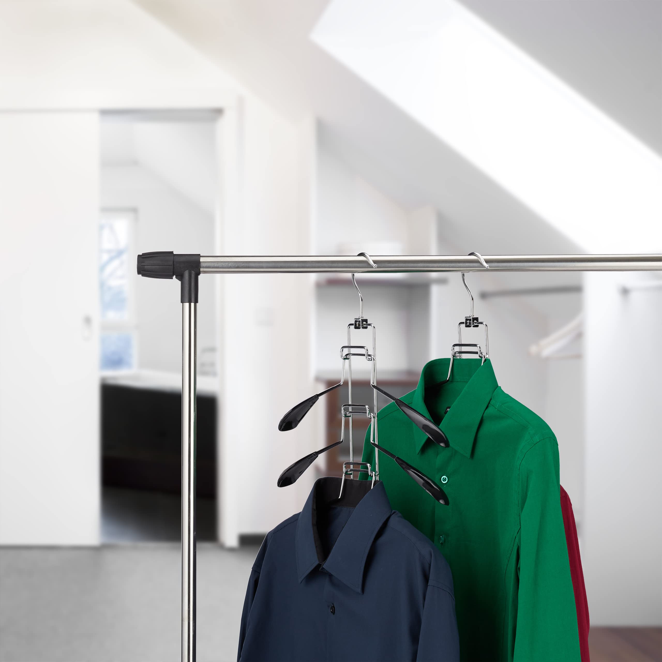 12 x meervoudige kledinghanger, 5 beugels per haak, bovenkleding, ruimtebesparend, antislip, multi kleerhanger, zwart