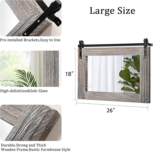 Miniatura 9 de AAZZKANG Espejos rústicos para pared, espejo rectangular grande para puerta de granero con marco de madera para baño, dormitorio, sala de estar,