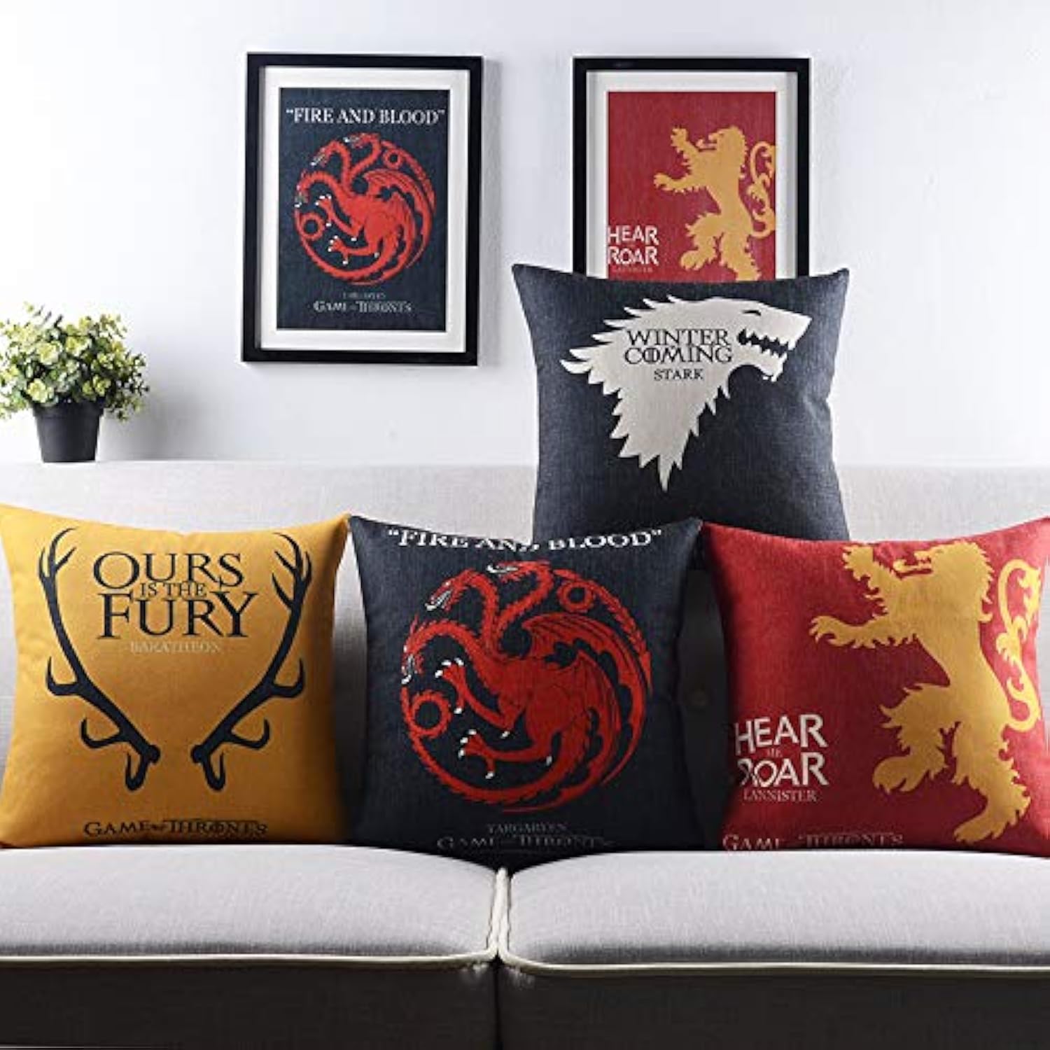 AEROHAVEN Premium Cotton Game of Thrones Designer Decorative Throw Pillow/Cushion Covers Set of 4 - (Multi, 16 inch x 16 inch)-image-22