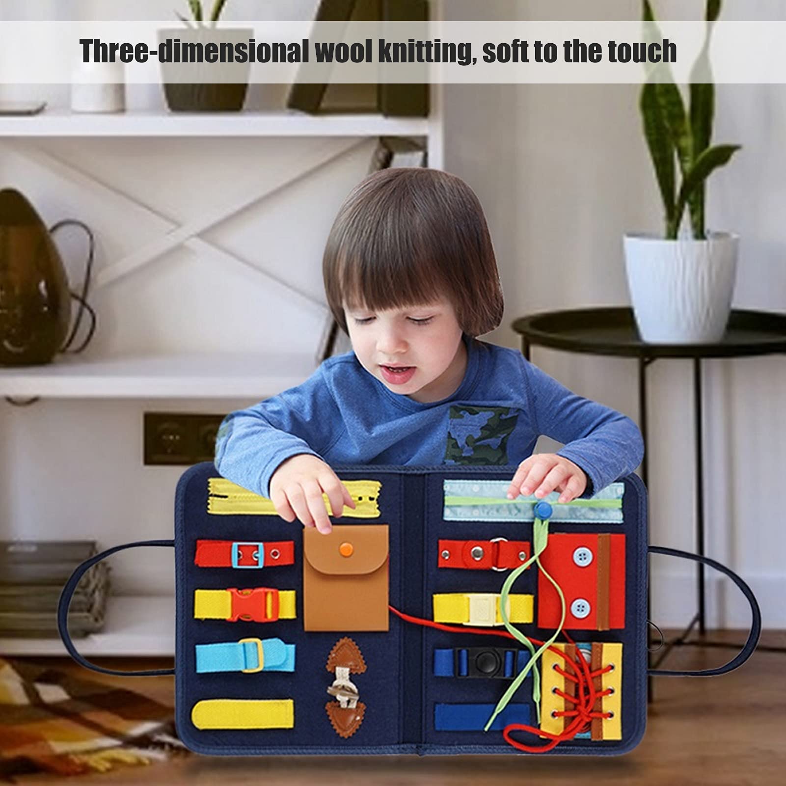 FILFEEL Edukacyjna Tablica Sensoryczna dla Małych Dzieci - Interaktywna Zabawka Rozwijająca inteligencję, Filcowa Tablica do ćwiczeń Montessori z Klamrami, Zamkami Błyskawicznymi i Guzikami (C)