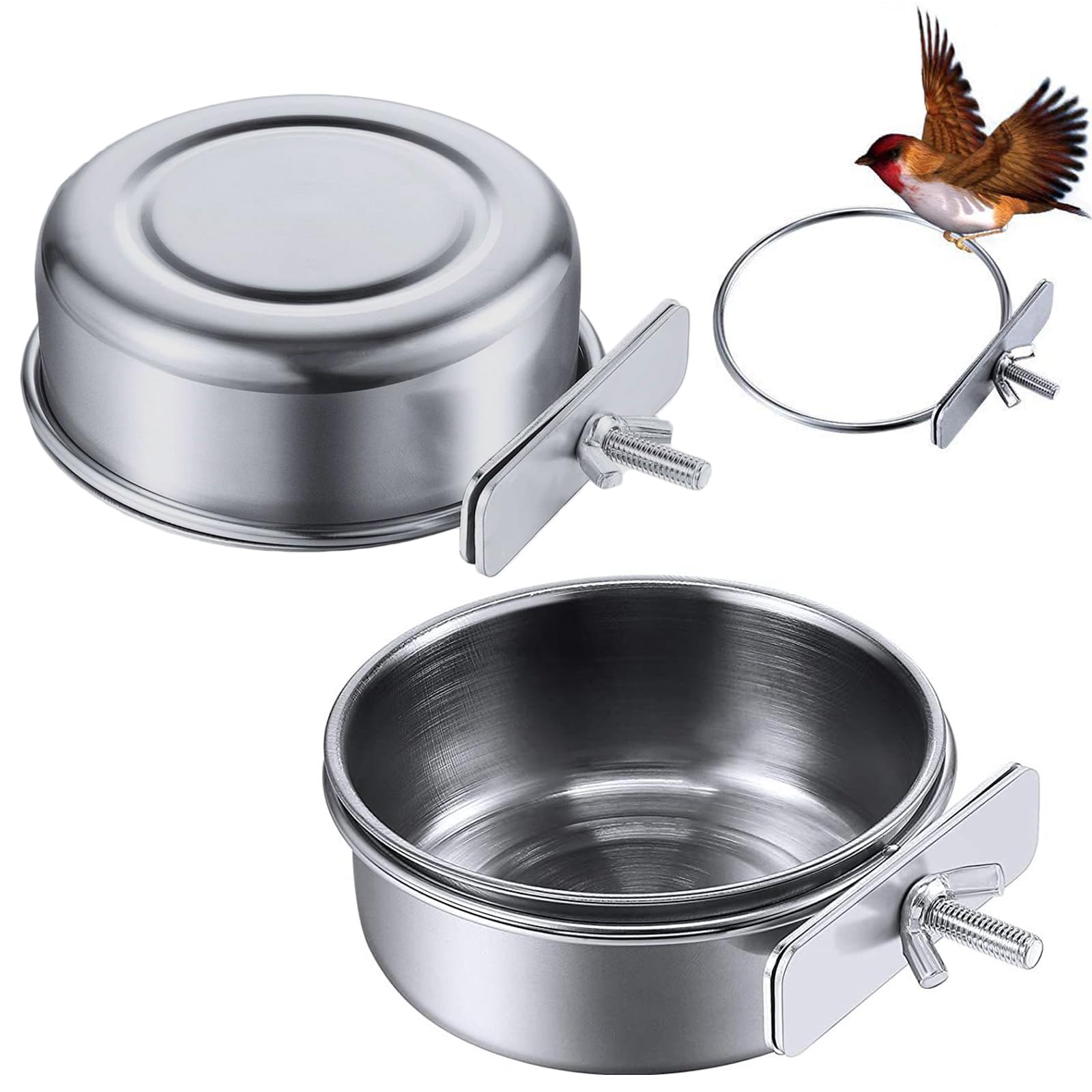 2 Piezas Comedero Inoxidable Loro Con Gancho, Comedero Para Jaula De Pájaros 12 Cm, Tazón De Comida Agua De Jaula De Animal Pájaro, Para Gatos, Conejos, Pájaros, Periquitos, Hámsteres, Perros (12 Cm).
