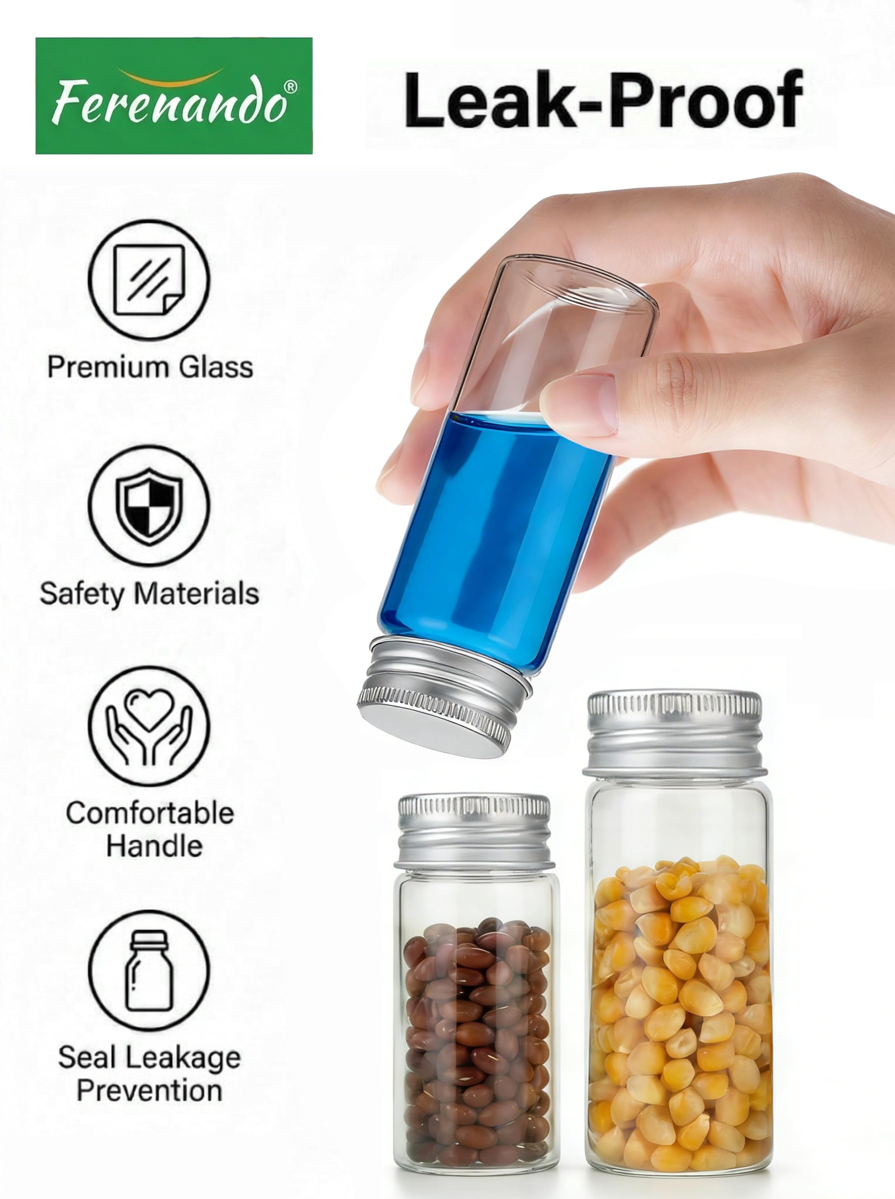 30 Pcs Tubes à Essai en Verre avec Bouchon à Vis en Aluminium, Petit Flacon en Verre, Mini Tube a Essai à Large Ouverture avec 4 Accessoires pour Bricolage, Liquides, Sable, Perles (50ml)