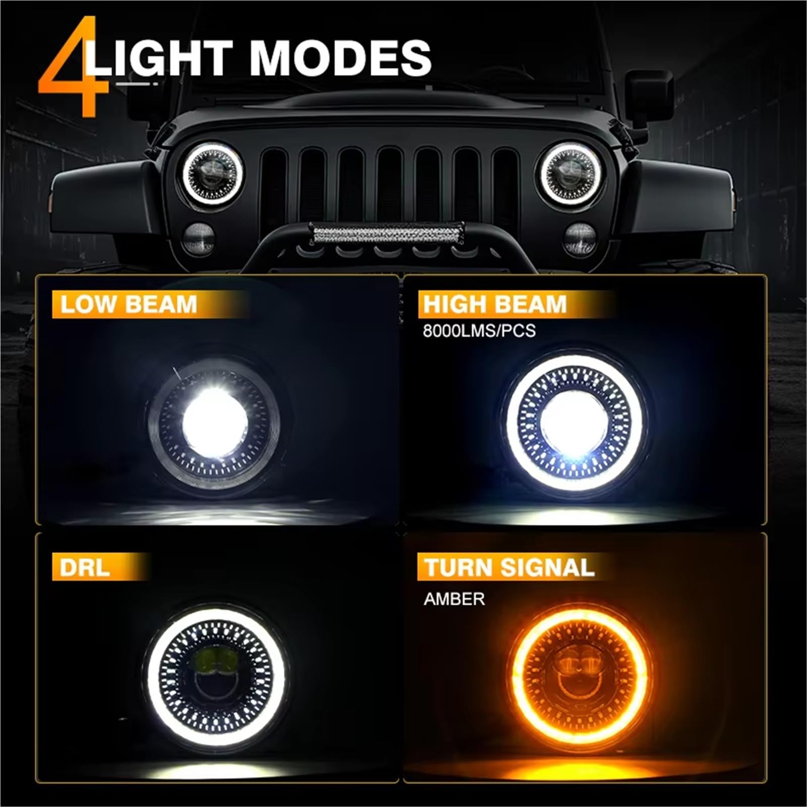 Faro Anteriore Gruppo 7" Faro Principale Per Auto 4x4 7 Pollici H4 Fari Principali Angel Eyes Per Jeep Per Wrangler Off Road Set Di Fari